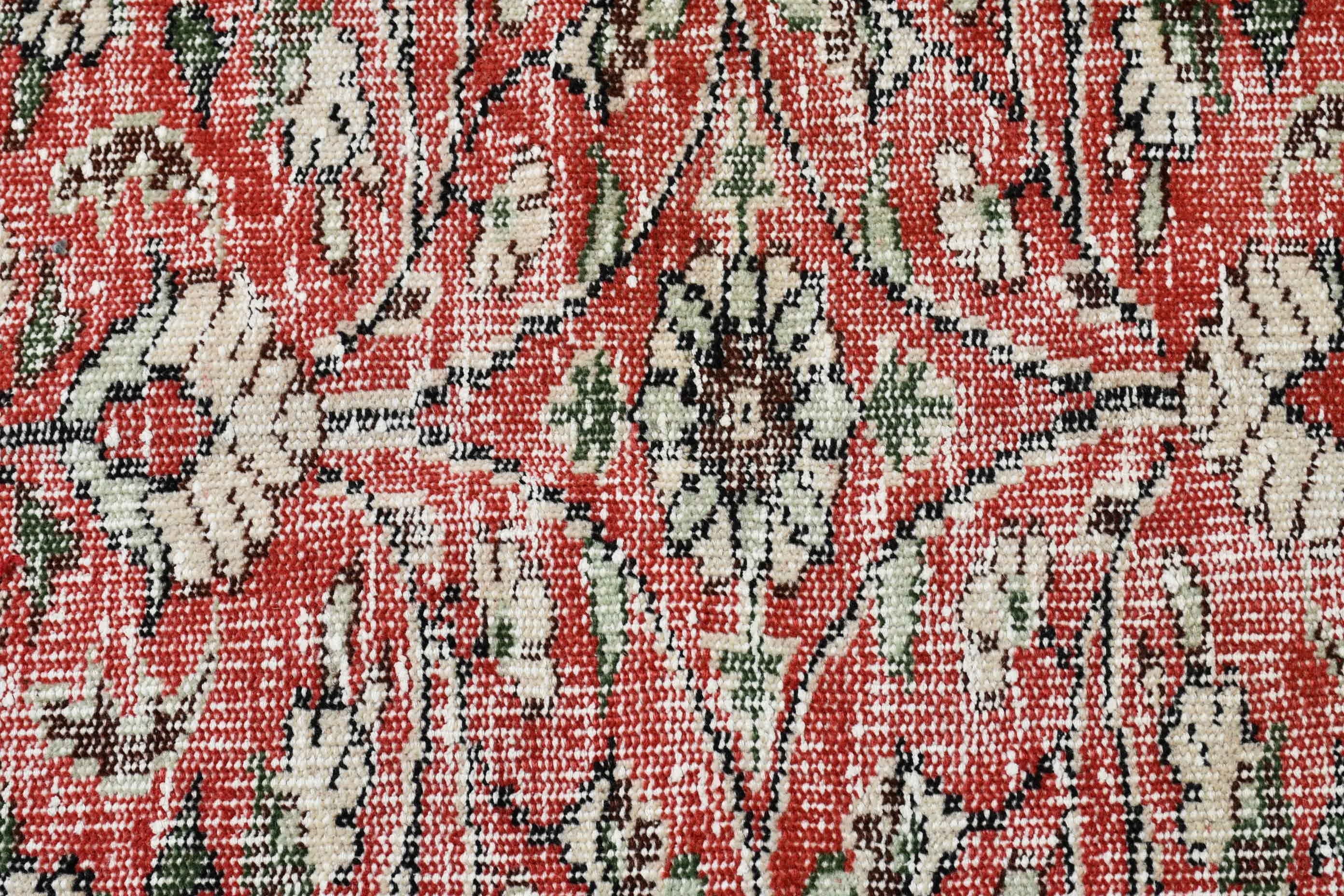 Türk Halısı, 4x7,1 ft Alan Kilimi, Yemek Odası Halısı, Vintage Halı, Kırmızı Yün Halı, Oturma Odası Halısı, Alan Halıları, Fas Halısı