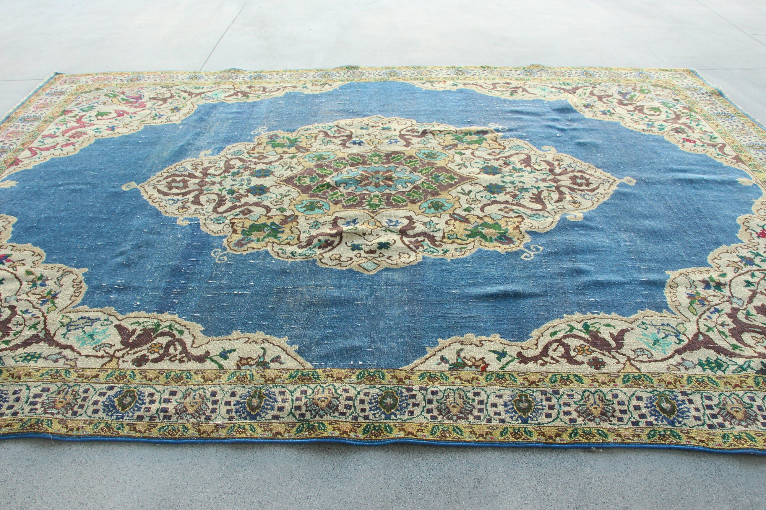 Dining Room Rug, Boho Rug, Vintage Rugs, Antique Rug, Saloon Rug, Flatweave Rugs, Blue  9.1x12.9 ft Oversize Rug, Turkish Rug