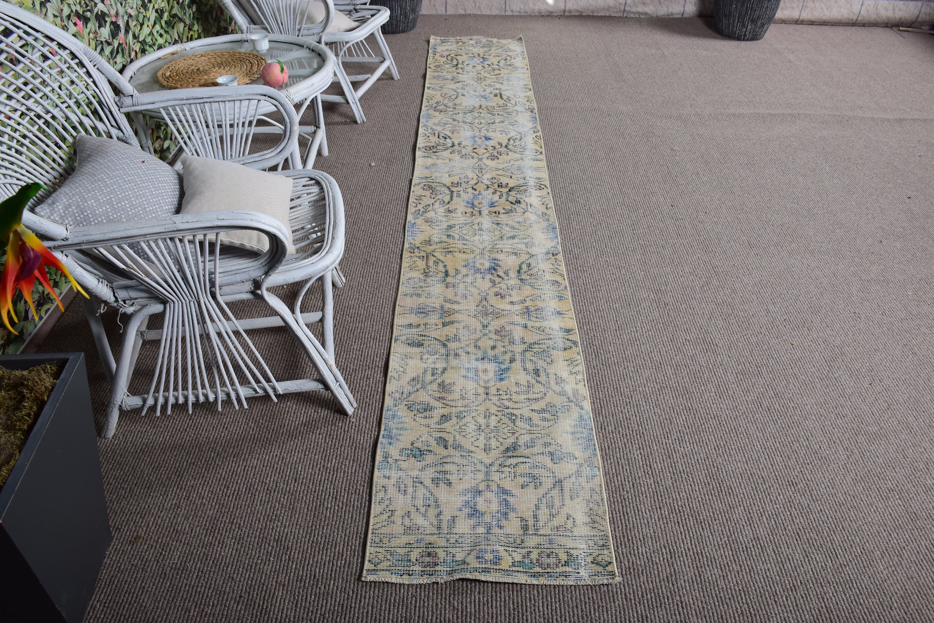 Nötr Halı, Koridor Halıları, Vintage Halılar, Bej Fas Halıları, Beni Ourain Runner Halısı, 1.6x10.8 ft Runner Halısı, Oryantal Halı, Türk Halıları