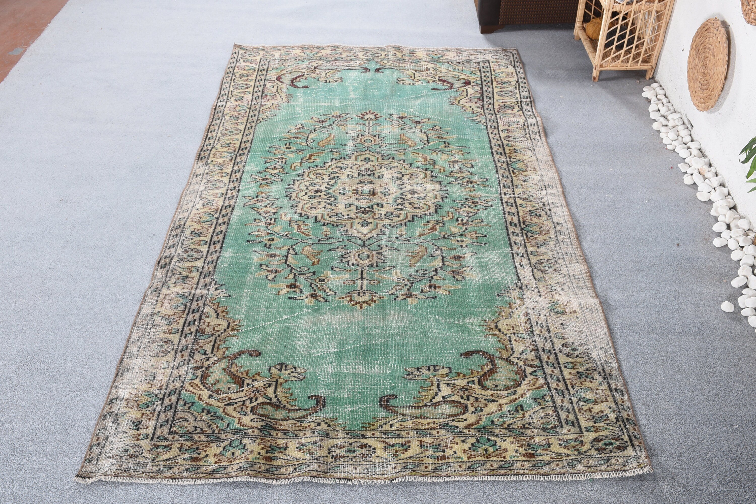 Vintage Halı, Yatak Odası Halısı, 5.2x8.6 ft Büyük Halı, Oushak Halısı, Salon Halısı, Yer Halıları, Türk Halısı, Salon Halıları, Yeşil Ev Dekor Halıları