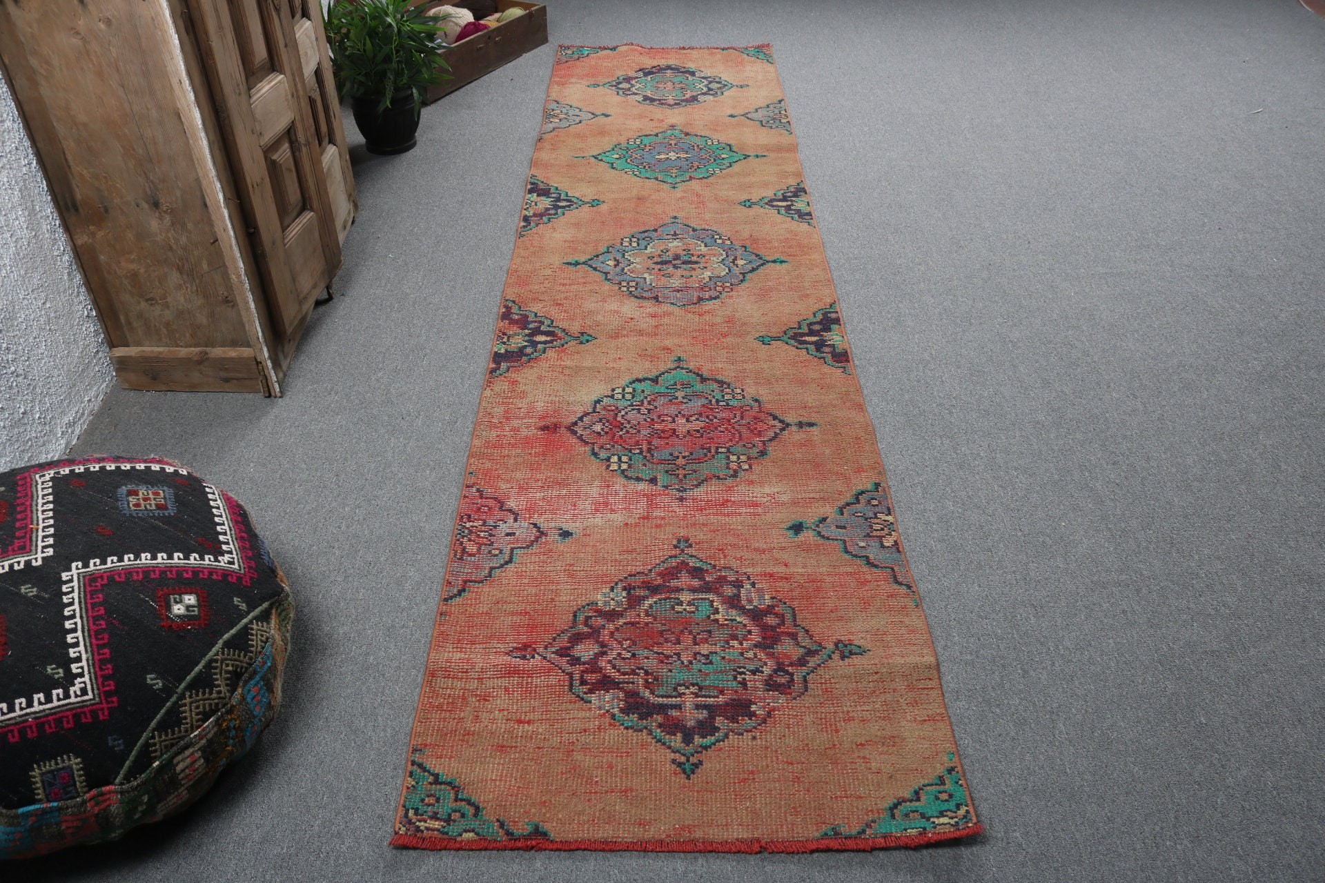 Orange Neutral Rug, Bedroom Rug, Ethnic Rugs, Stair Rugs, Hallway Rug, Turkish Rugs, 2.7x10.6 ft Runner Rugs, Vintage Rug, Kitchen Rug