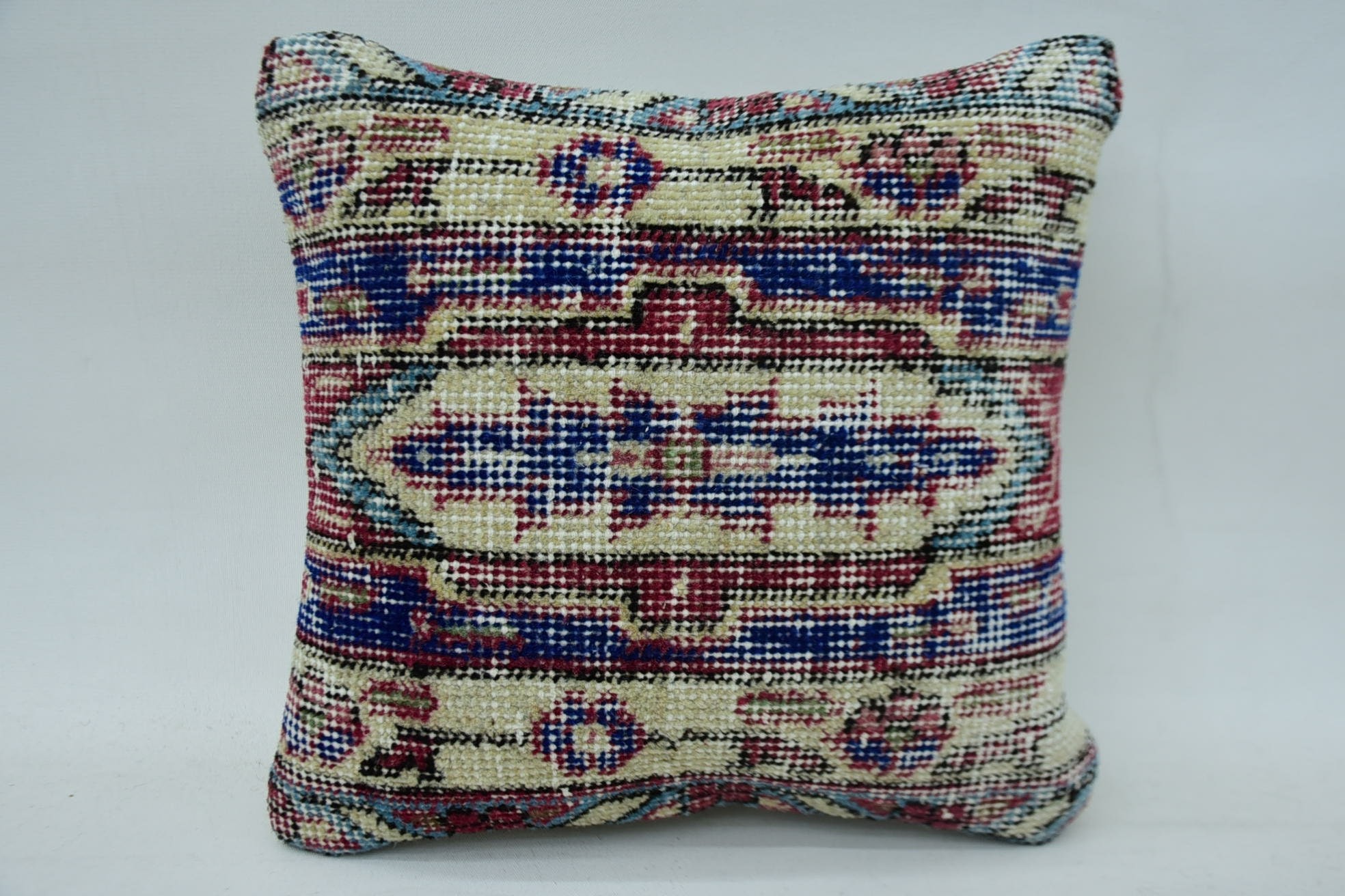 Boho Pillow Sham Cover, Southwestern Cushion, Vintage Kilim Throw Pillow, 12"x12" Blue Cushion Cover, Handmade Cushion, Pillow for Sofa