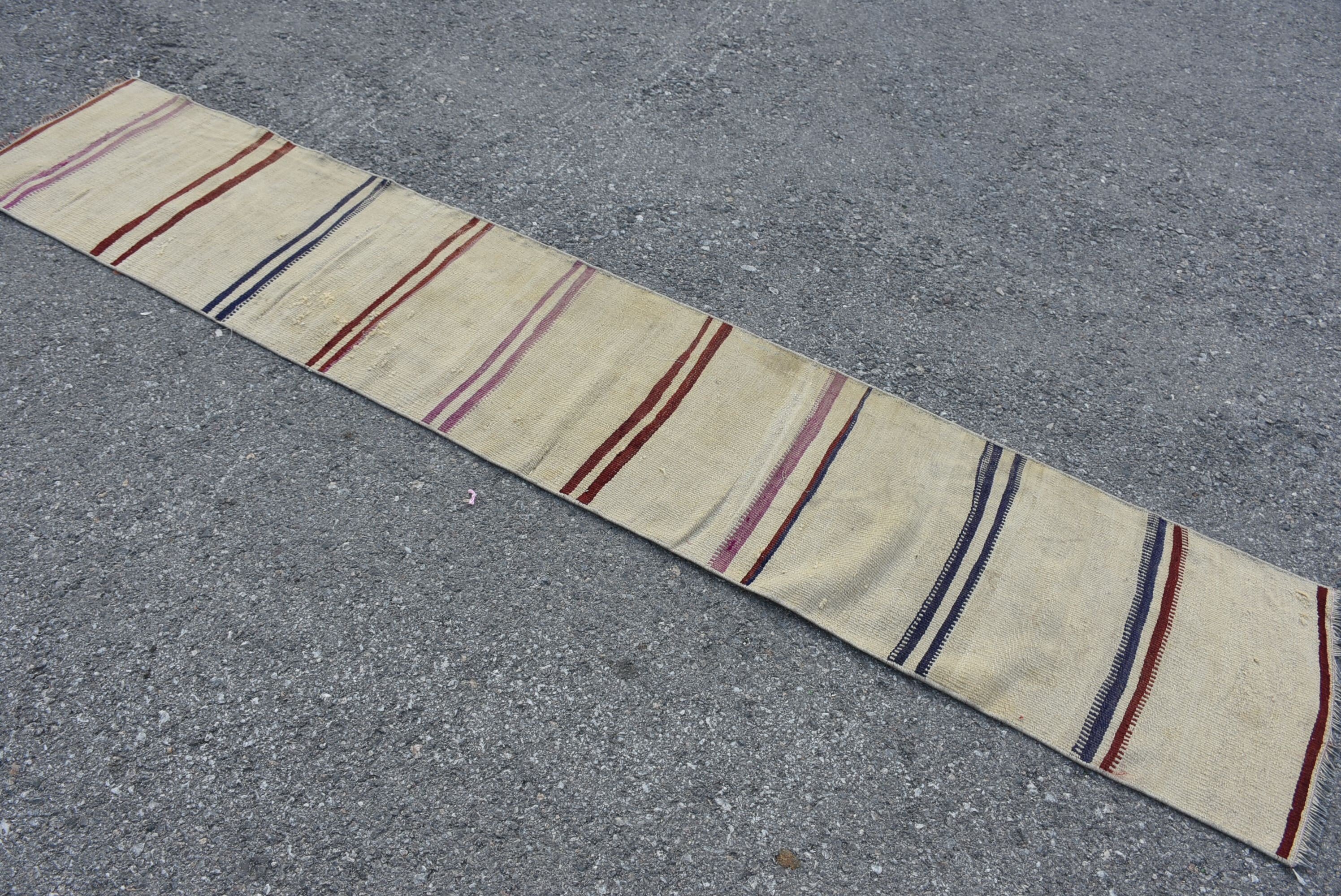 Yün Halı, Eski Halı, Türk Halıları, Beyaz Ev Dekorasyonu Halısı, Kilim, Vintage Halılar, Koridor Halısı, 1.6x8.4 ft Runner Halıları, Merdiven Halıları