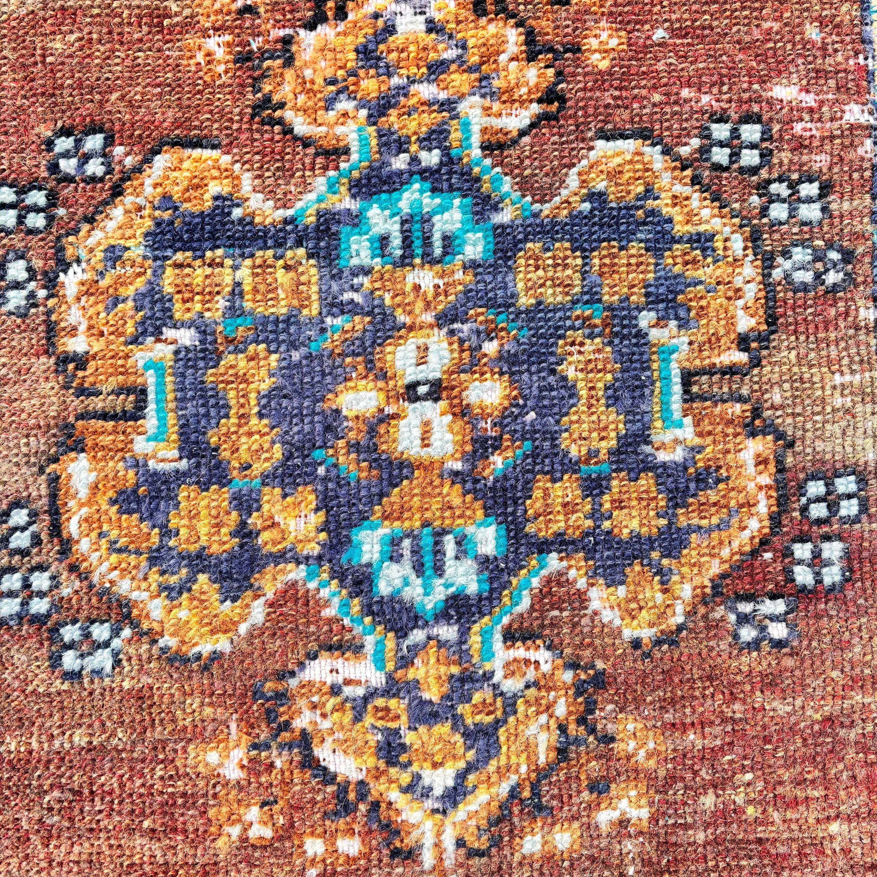 Yer Halısı, Antika Halı, Mavi 1.1x3.2 ft Küçük Halı, Küçük Boho Halı, Türk Halısı, Vintage Halı, Küçük Vintage Halı