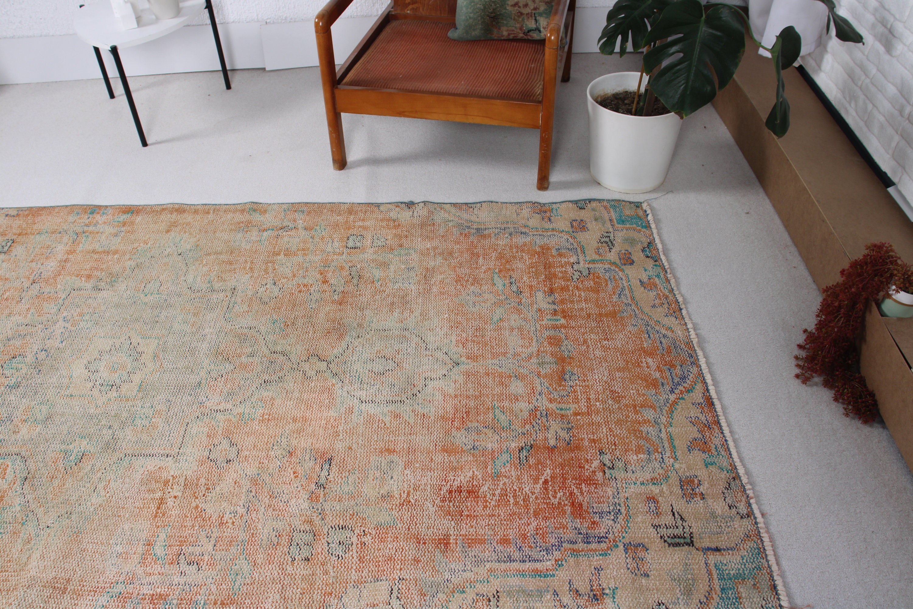 Flatweave Rug, Vintage Decor Rug, Orange Boho Rugs, Cool Rug, Nursery Rug, Oushak Area Rug, Vintage Rugs, 4.2x8.7 ft Area Rug, Turkish Rugs