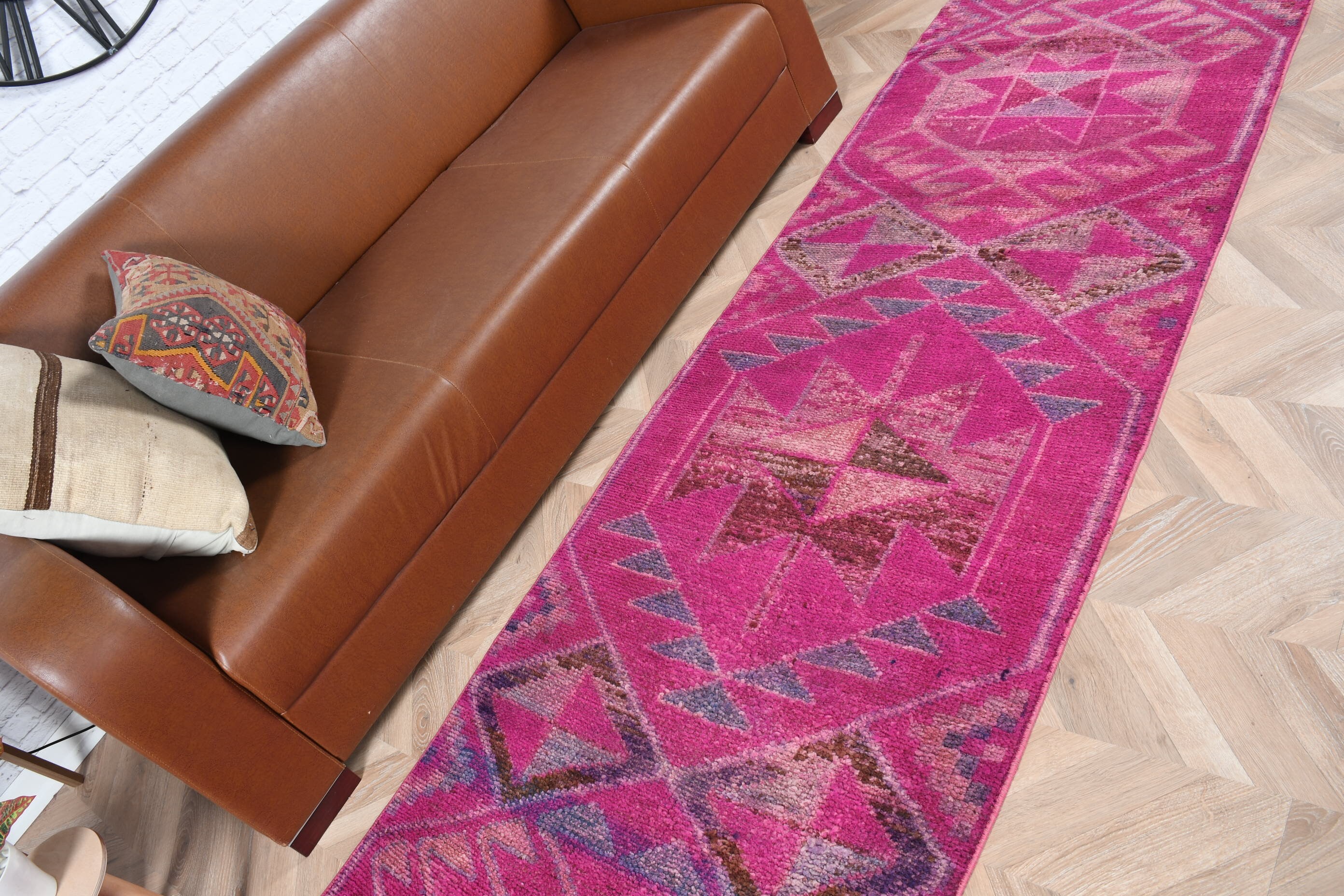 Home Decor Rug, Boho Rugs, 2.9x10.8 ft Runner Rugs, Pink Floor Rugs, Hallway Rug, Rugs for Runner, Turkish Rugs, Oushak Rug, Vintage Rug