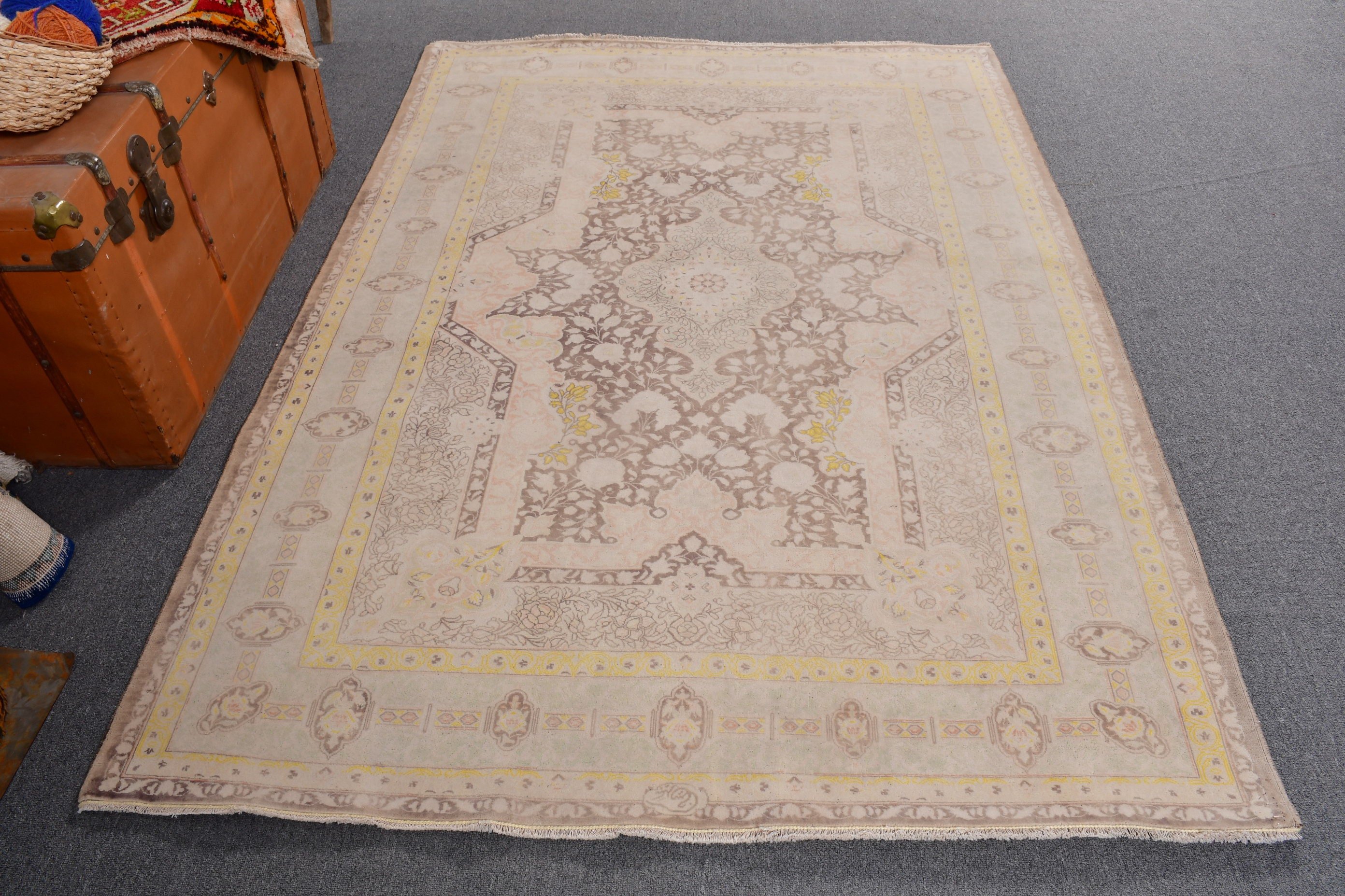 Türk Halıları, Ev Dekorasyonu Halısı, Sanatsal Halılar, 4,9x7 ft Alan Halısı, Mutfak Halısı, Boho Halıları, Kahverengi Oryantal Halılar, Oushak Bölge Halısı, Vintage Halılar