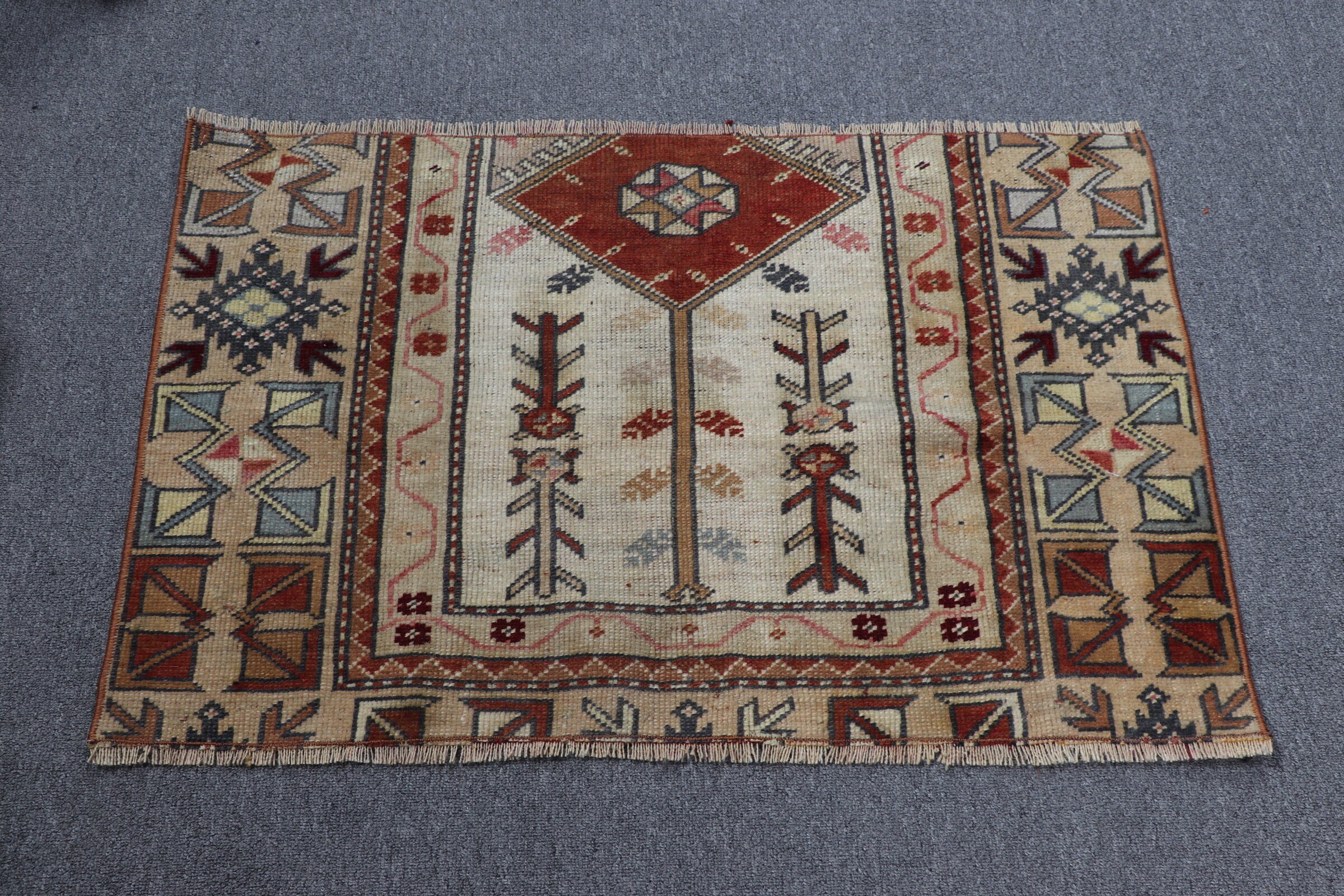 Turkish Rug, Door Mat Rug, Entry Rug, Kitchen Rug, Vintage Rug, 3x2 ft Small Rugs, Beige Floor Rugs, Rugs for Car Mat, Oriental Rug