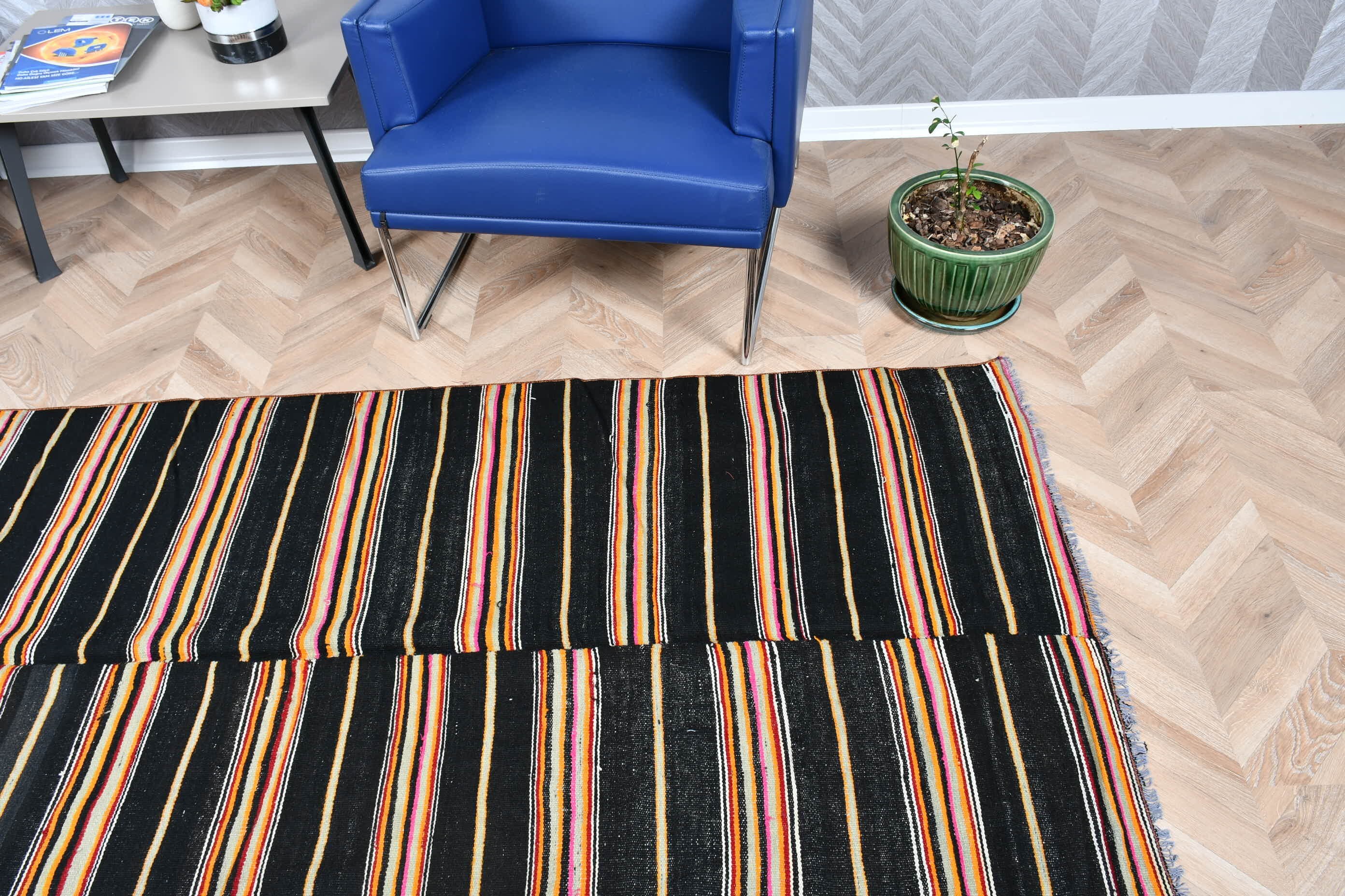 Dining Room Rug, Vintage Rugs, 3.9x8.9 ft Area Rug, Floor Rug, Moroccan Rug, Black Wool Rugs, Turkish Rug, Kilim, Dorm Rug