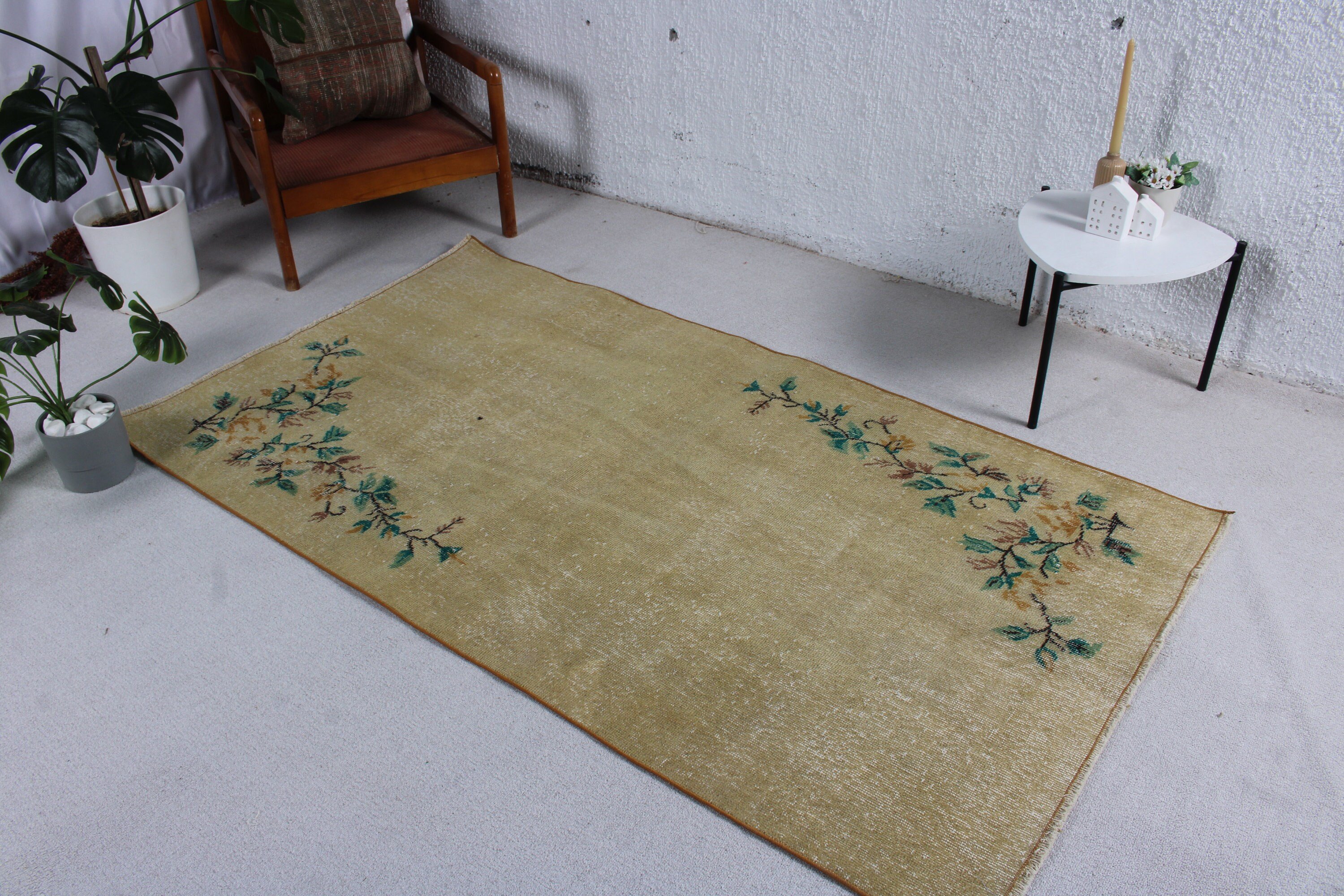 Wool Rugs, Yellow Kitchen Rugs, Vintage Rug, 3.6x6.7 ft Area Rugs, Home Decor Rug, Floor Rugs, Indoor Rugs, Rugs for Nursery, Turkish Rugs