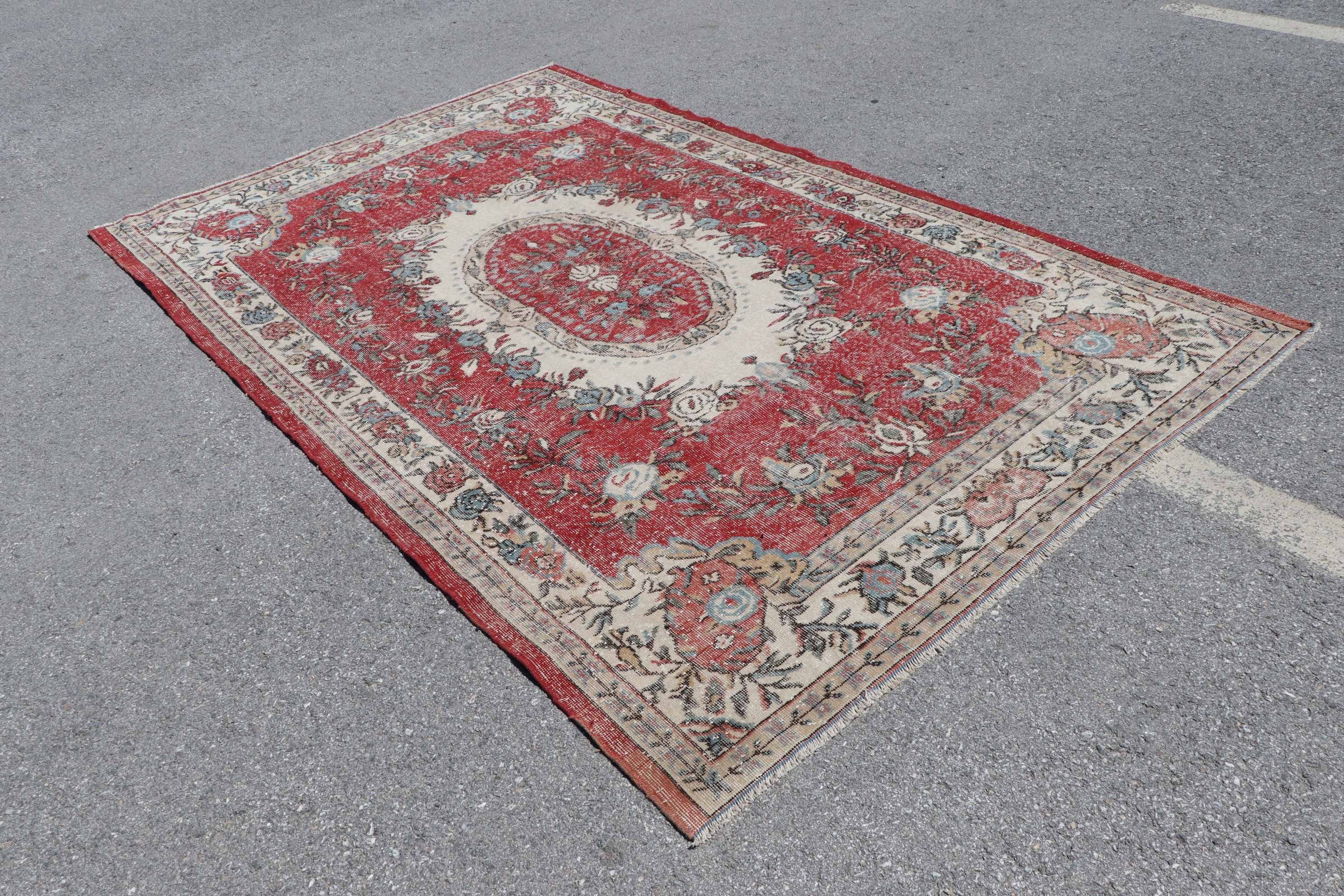 Turkish Rug, Bright Rug, Dining Room Rug, Salon Rug, Beige Oushak Rug, Vintage Rugs, Oriental Rug, Cool Rug, 6.3x10.2 ft Large Rugs