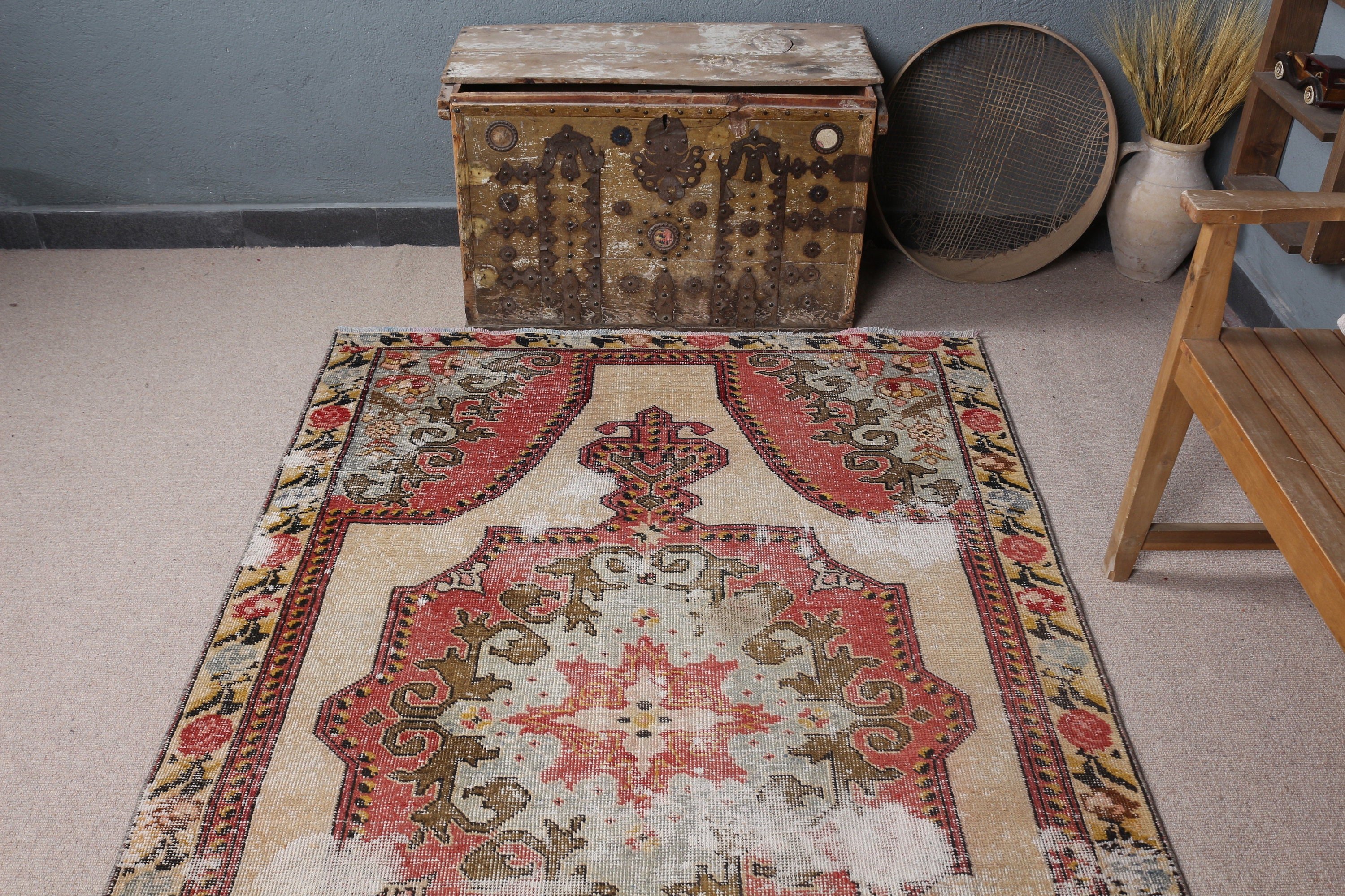 Nursery Rug, Vintage Rug, Rugs for Dining Room, Turkish Rug, Kitchen Rug, Oriental Rug, Cool Rugs, Beige Floor Rugs, 4.4x7 ft Area Rugs