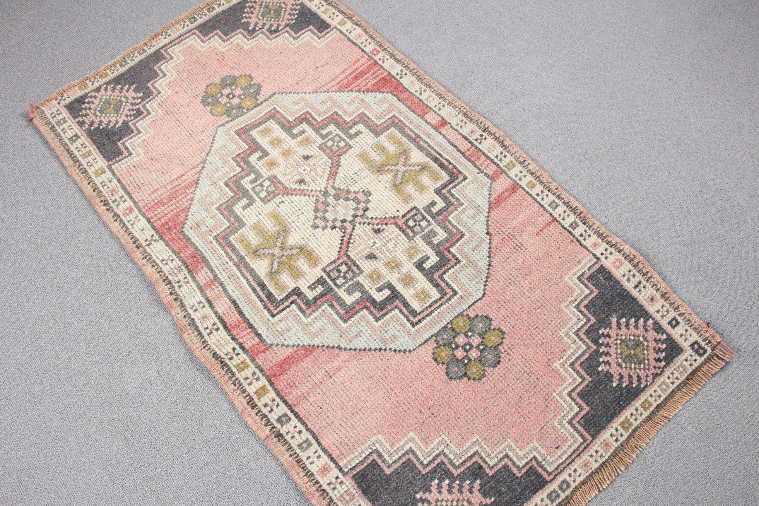 Anatolian Rugs, Antique Rug, Art Rug, Turkish Rug, Bath Rug, Rugs for Entry, 1.8x3.3 ft Small Rug, Pink Cool Rug, Vintage Rug, Bathroom Rug