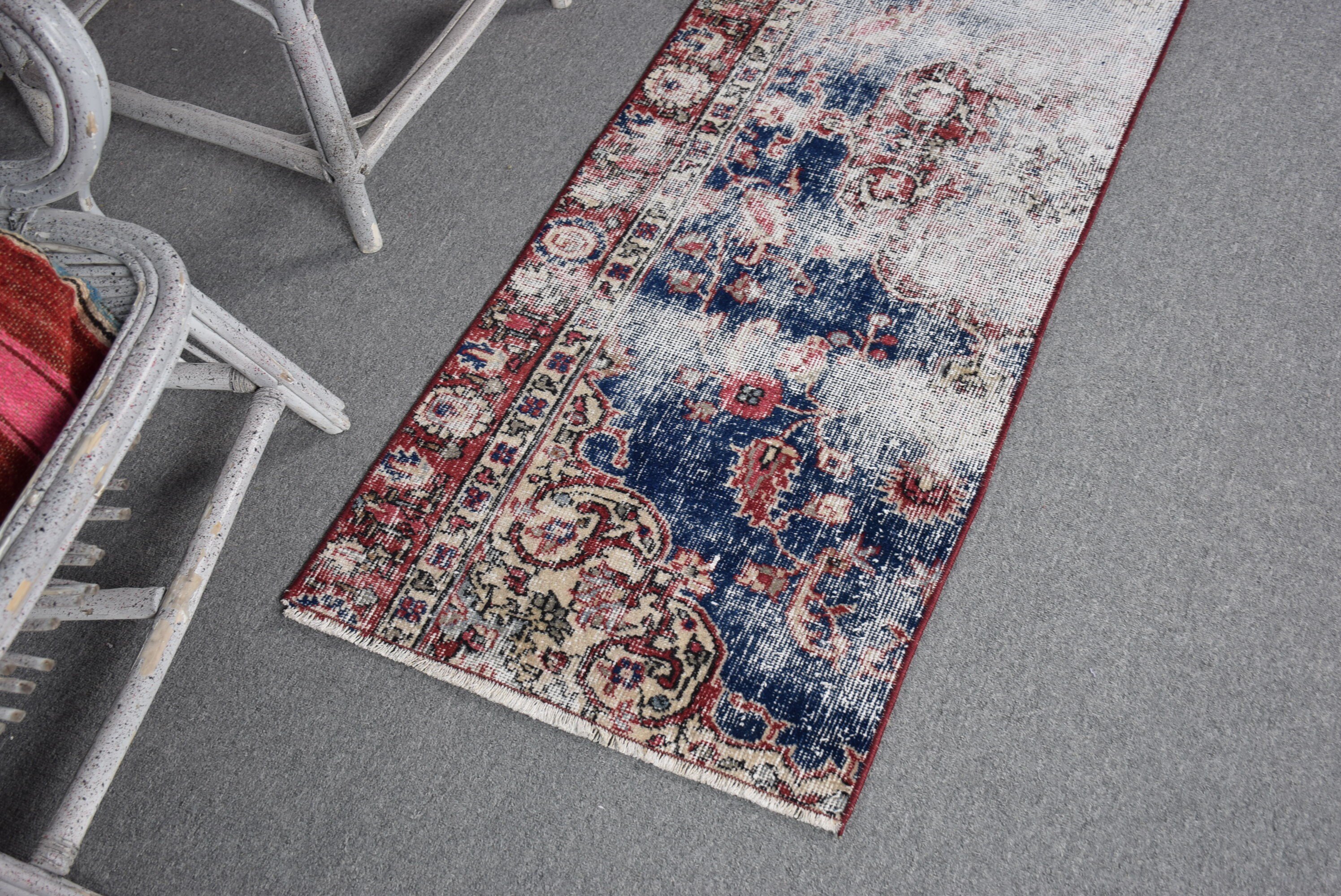 Moroccan Rug, Vintage Rug, Door Mat Rugs, Nursery Rug, Turkish Rug, 1.9x4.7 ft Small Rug, Rugs for Entry, Blue Bedroom Rug