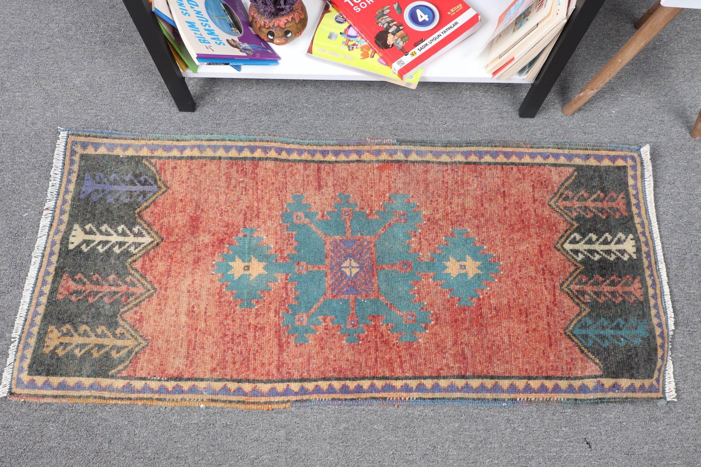 Orange Anatolian Rug, Turkish Rug, 1.7x3.7 ft Small Rug, Kitchen Rugs, Home Decor Rug, Vintage Rug, Car Mat Rug, Wall Hanging Rug, Old Rugs