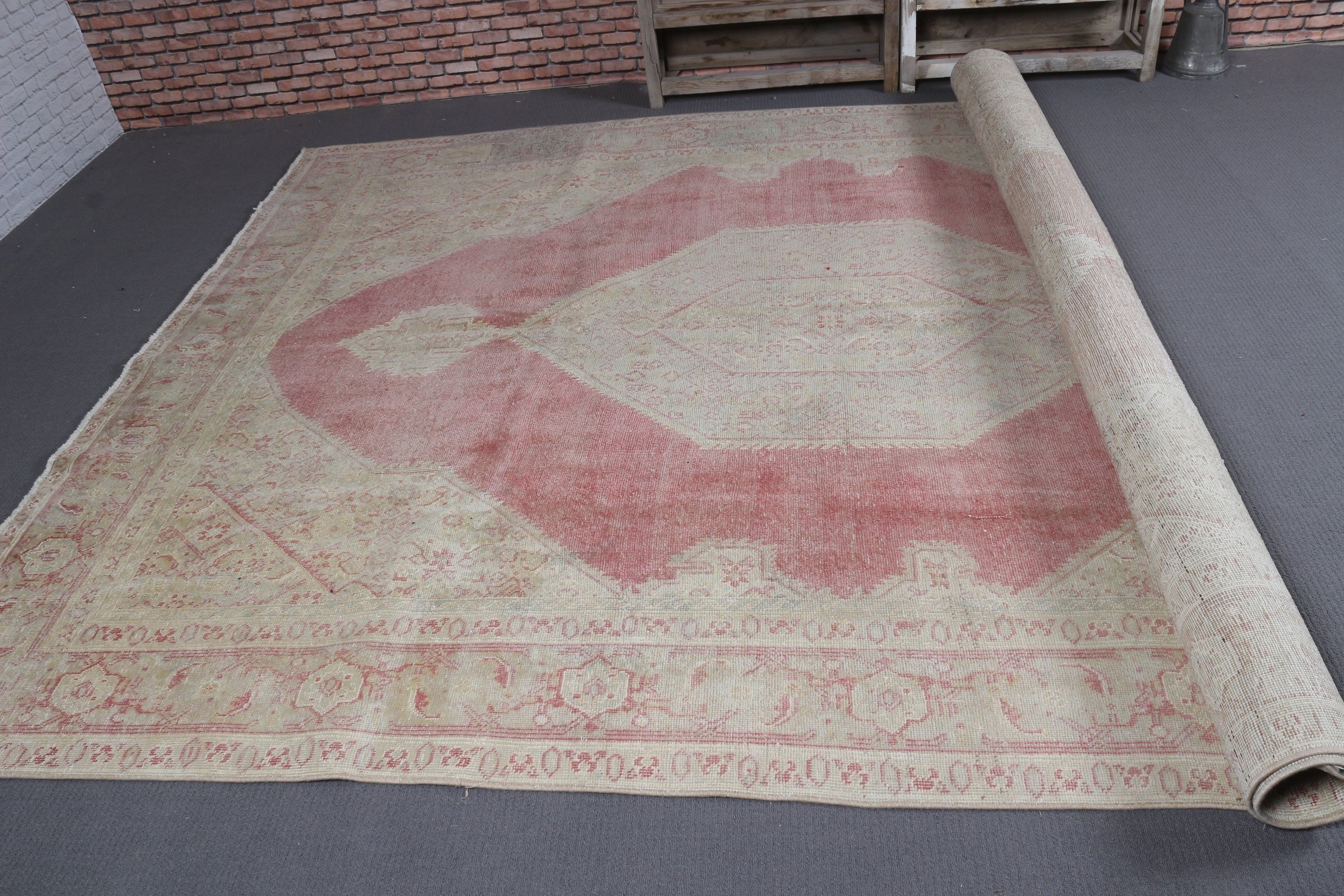 Turkish Rug, Old Rug, Vintage Rug, Oushak Rug, Beige  7.9x11.2 ft Oversize Rug, Dining Room Rugs, Cool Rug, Salon Rug