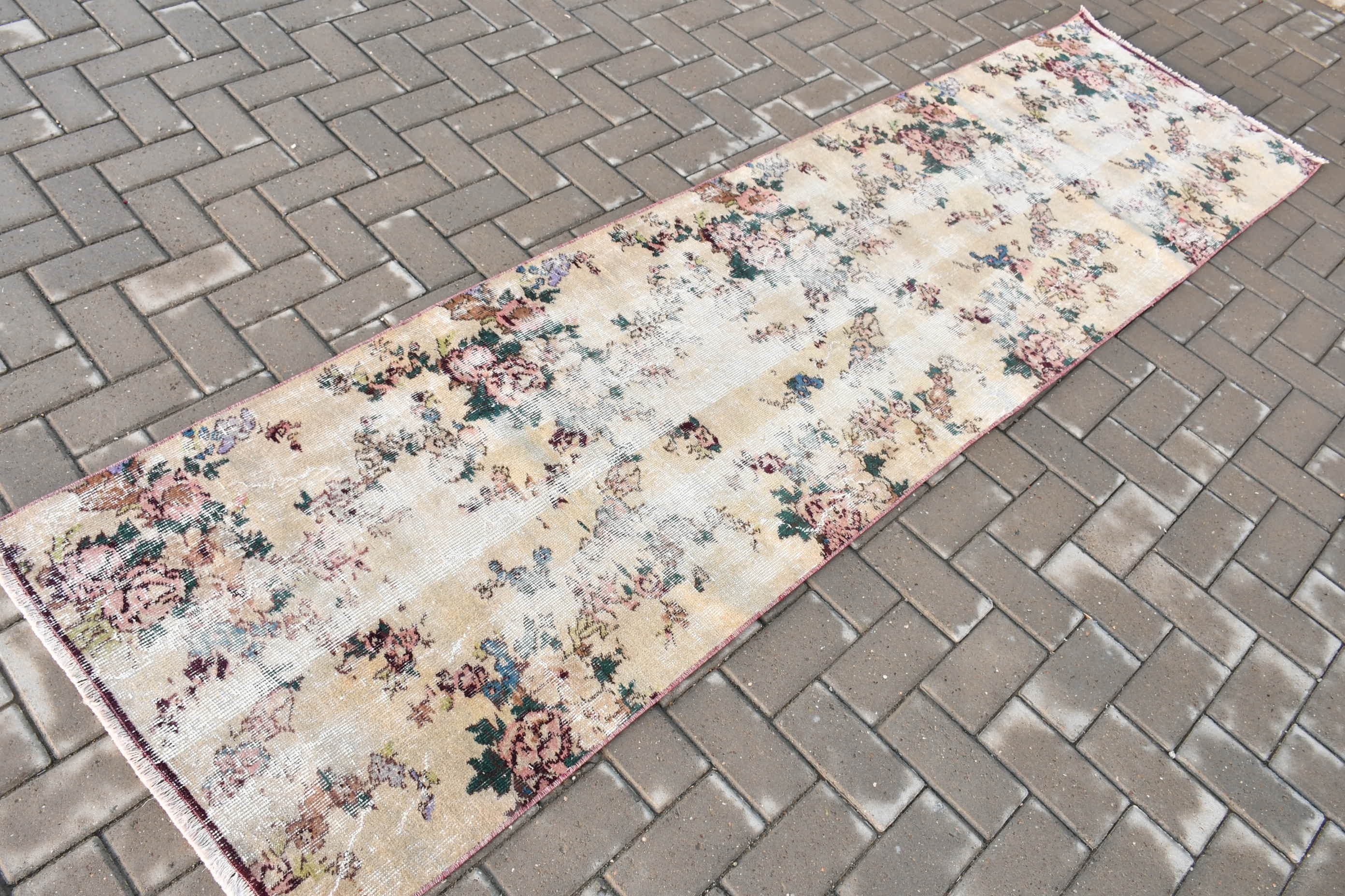 Oriental Rug, Turkish Rugs, 2.5x9.2 ft Runner Rug, Home Decor Rug, Vintage Rug, Rugs for Stair, Beige Antique Rugs, Floor Rug, Kitchen Rugs