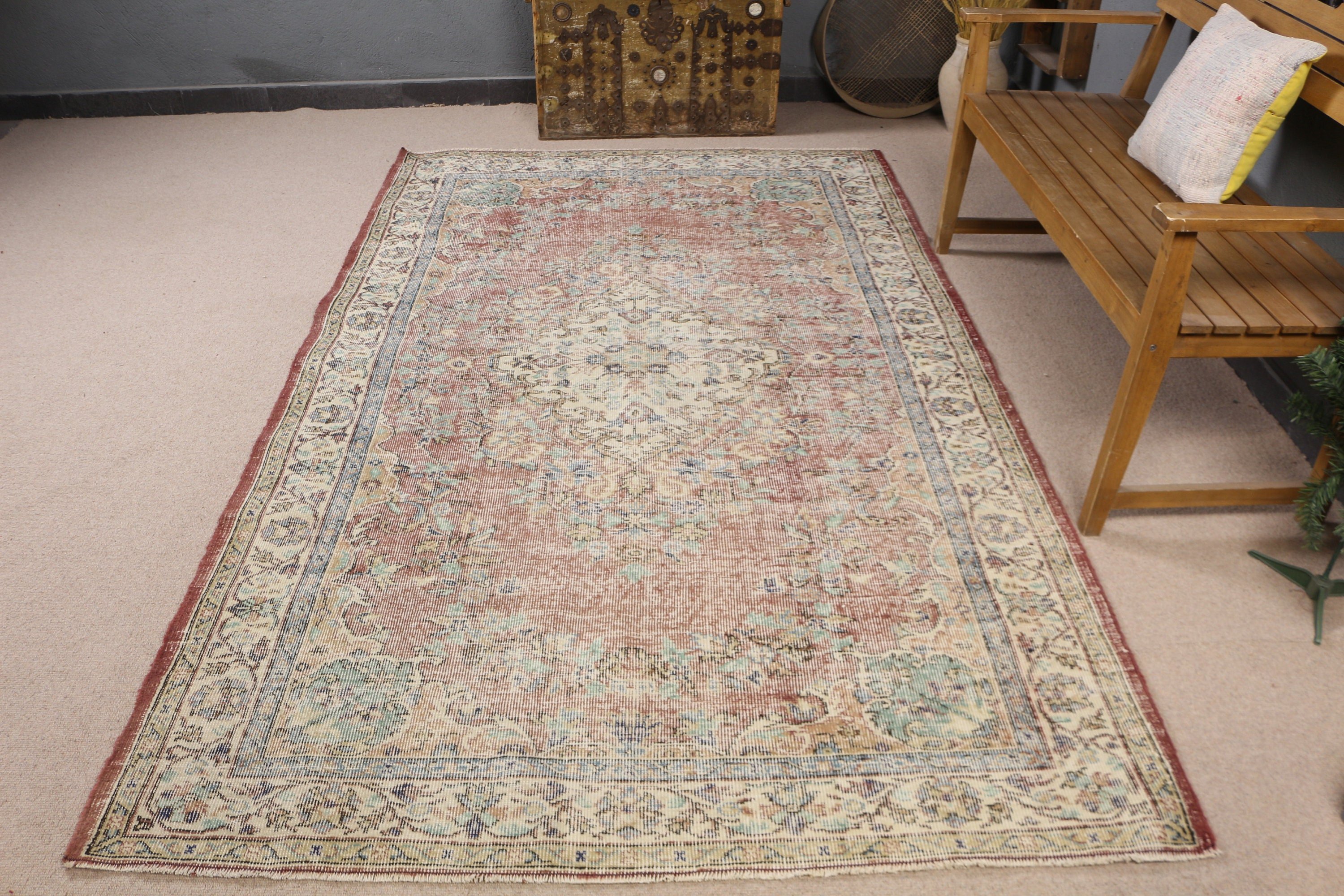 Oturma Odası Halıları, Vintage Halı, Fas Halıları, Türk Halıları, Antika Halılar, Bej Geometrik Halılar, Büyük Oushak Halı, 5.2x8.8 ft Büyük Halılar