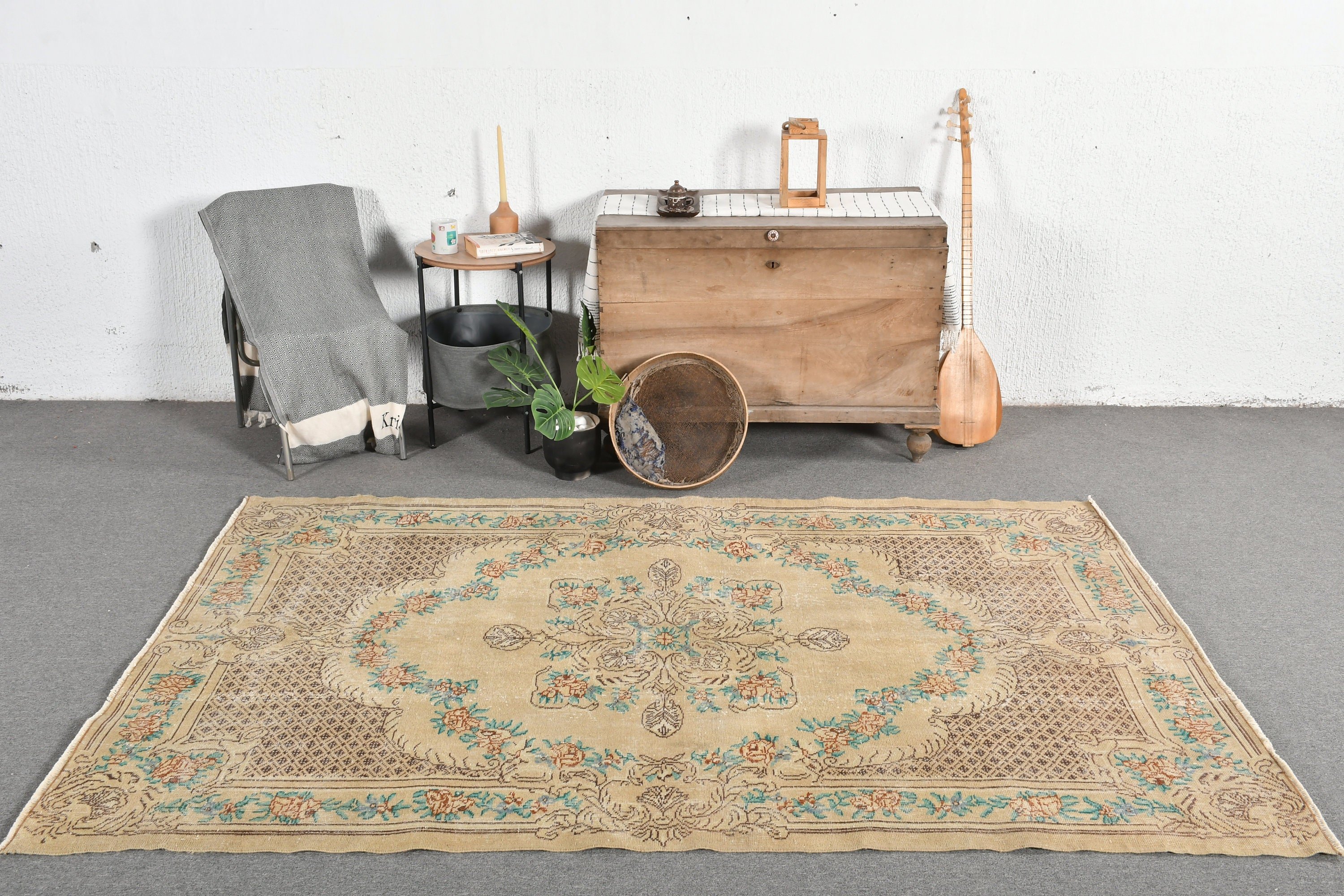 Vintage Rug, Rugs for Bedroom, Moroccan Rugs, Bedroom Rugs, Living Room Rugs, Brown  5.2x7.9 ft Large Rug, Turkish Rug