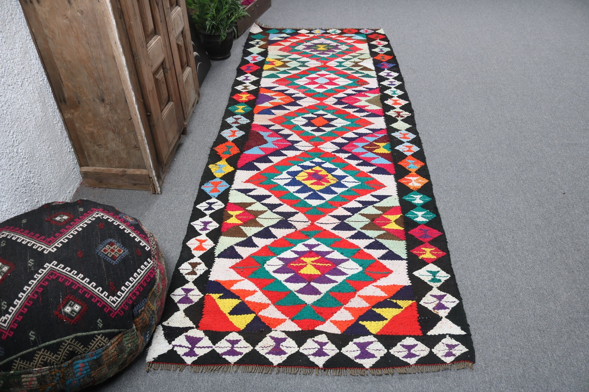 Bohemian Rug, Rainbow Statement Rug, Antique Rug, Hallway Rugs, Stair Rug, Vintage Rug, Floor Rugs, Turkish Rugs, 3.3x8.9 ft Runner Rugs