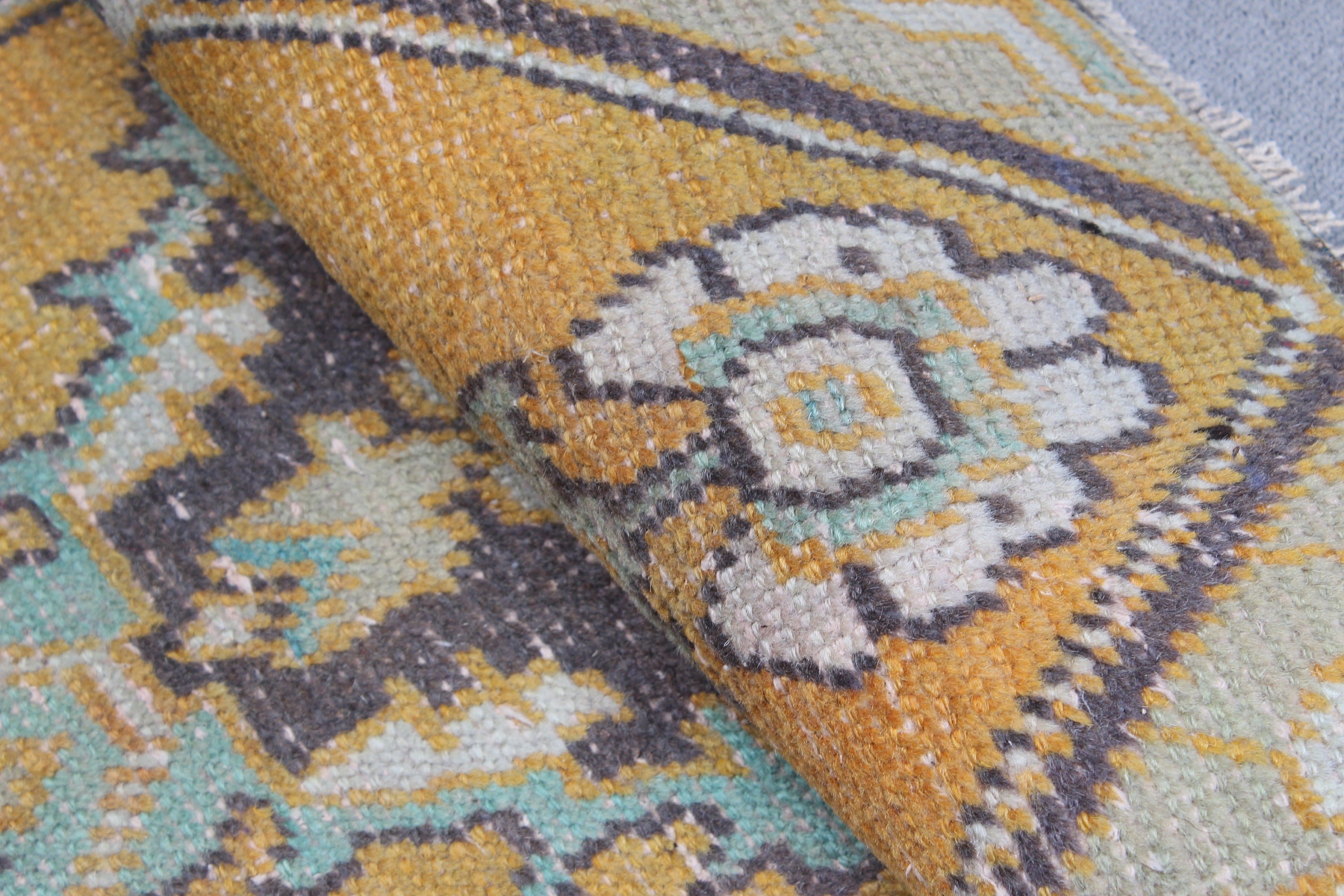 Wall Hanging Rugs, Moroccan Rug, Home Decor Rugs, Turkish Rugs, Kitchen Rug, Vintage Rugs, 1.4x2.9 ft Small Rugs, Yellow Home Decor Rugs