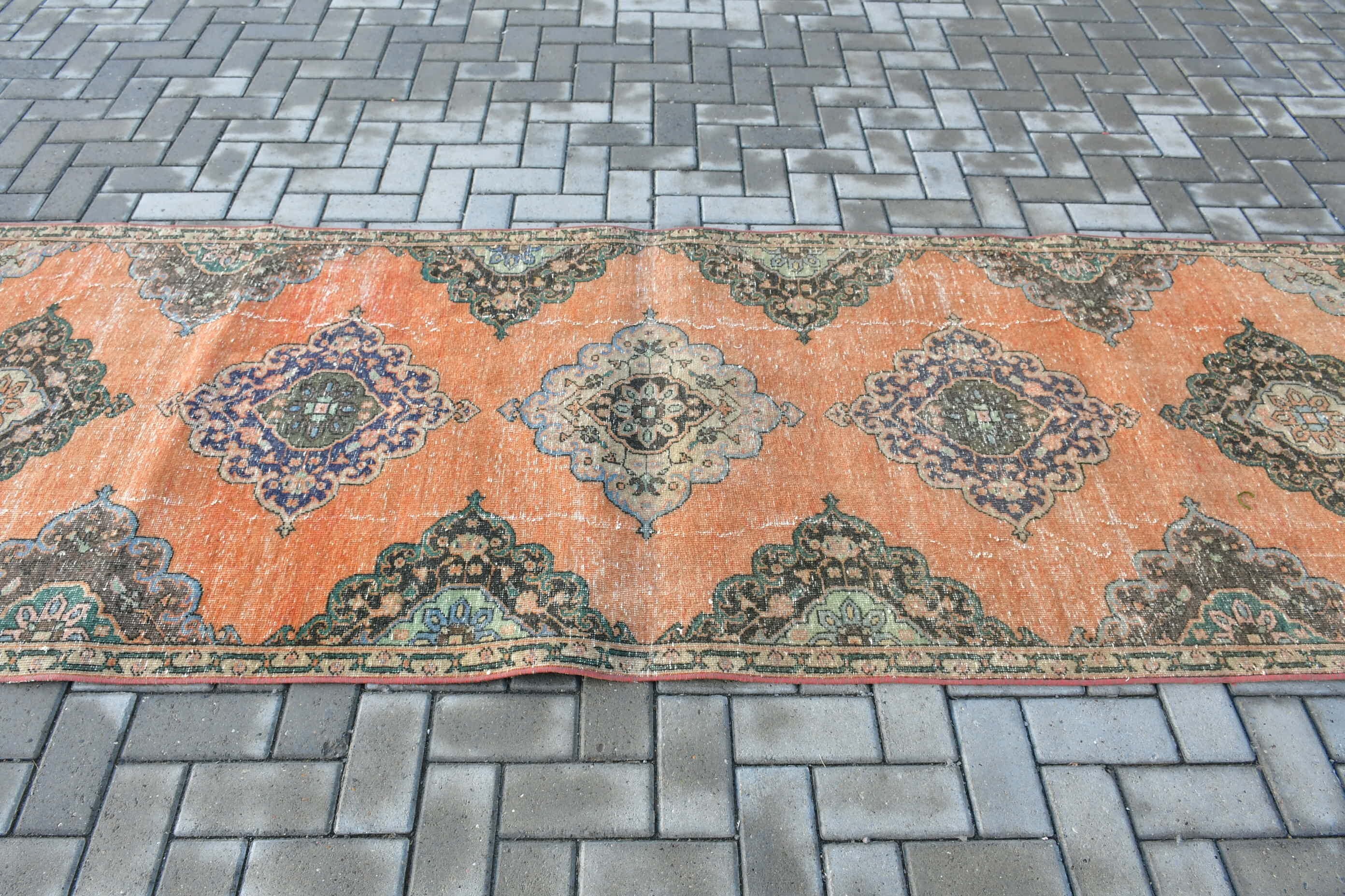 Vintage Rug, Rugs for Stair, Hallway Rug, Orange Floor Rugs, Turkish Rugs, Floor Rug, Corridor Rug, 3.6x10.2 ft Runner Rug