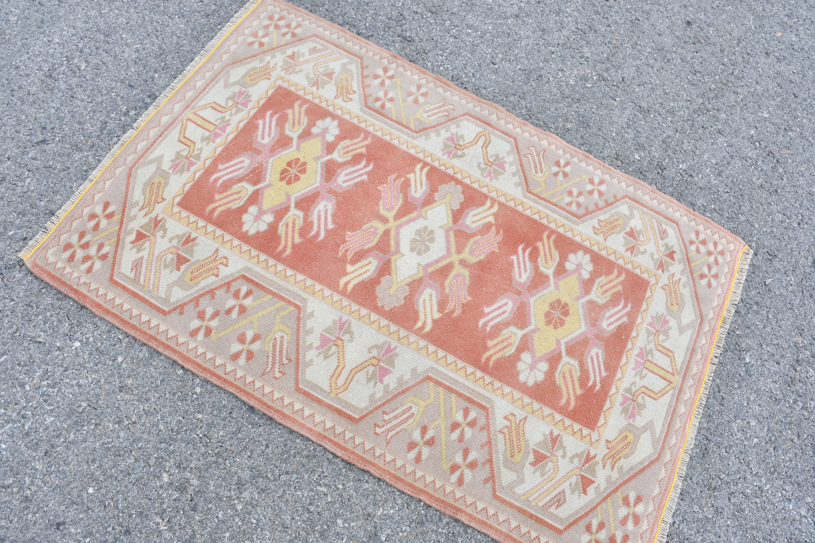 Pink Oushak Rug, Vintage Rugs, Oushak Rugs, Rugs for Kitchen, Wall Hanging Rugs, 2.9x4.2 ft Small Rug, Wool Rug, Kitchen Rugs, Turkish Rug