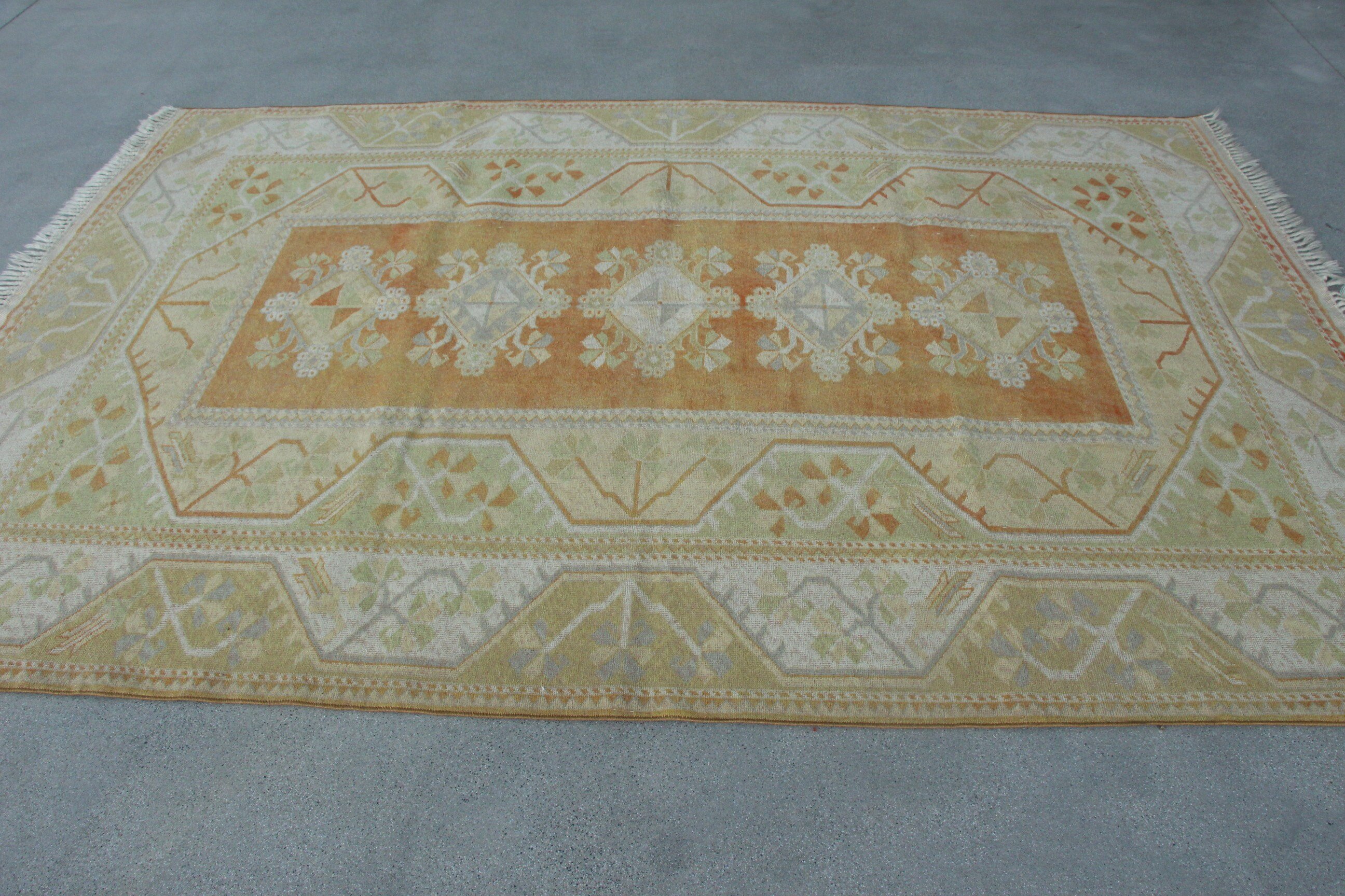 Turuncu Oushak Halıları, Yemek Odası Halısı, Türk Halıları, Vintage Halılar, Boho Halısı, Oturma Odası Halısı, Mutfak Halıları, Yer Halıları, 6,4x9,5 ft Büyük Halı