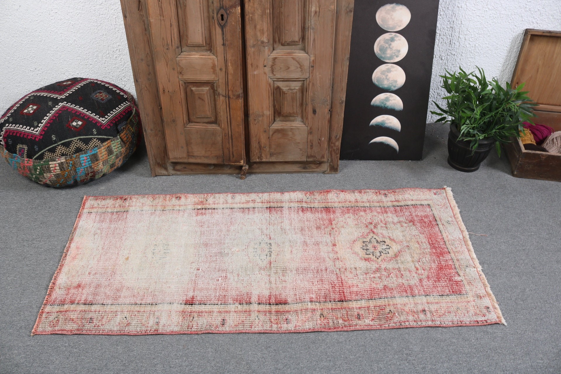 Beige Cool Rug, Oushak Rug, Turkish Rugs, Small Area Rug, 2.3x5.1 ft Small Rug, Vintage Rug, Rugs for Bath, Car Mat Rug, Handwoven Rugs