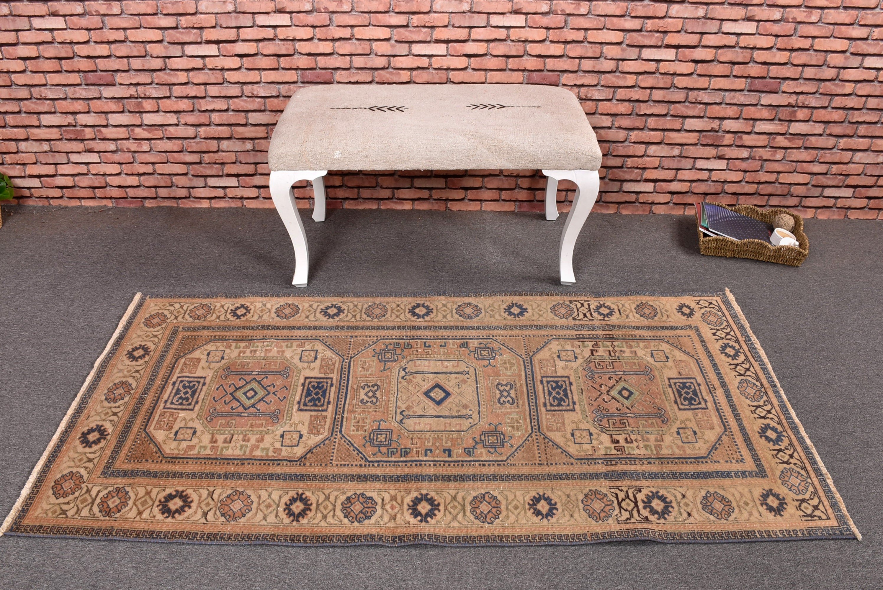 Yatak Odası Halısı, Vintage Halı, 3x5.9 ft Accent Halı, Turuncu Yün Halılar, Türk Halısı, Etnik Halı, Çocuk Halıları, Boho Vurgulu Halılar, Fas Halıları