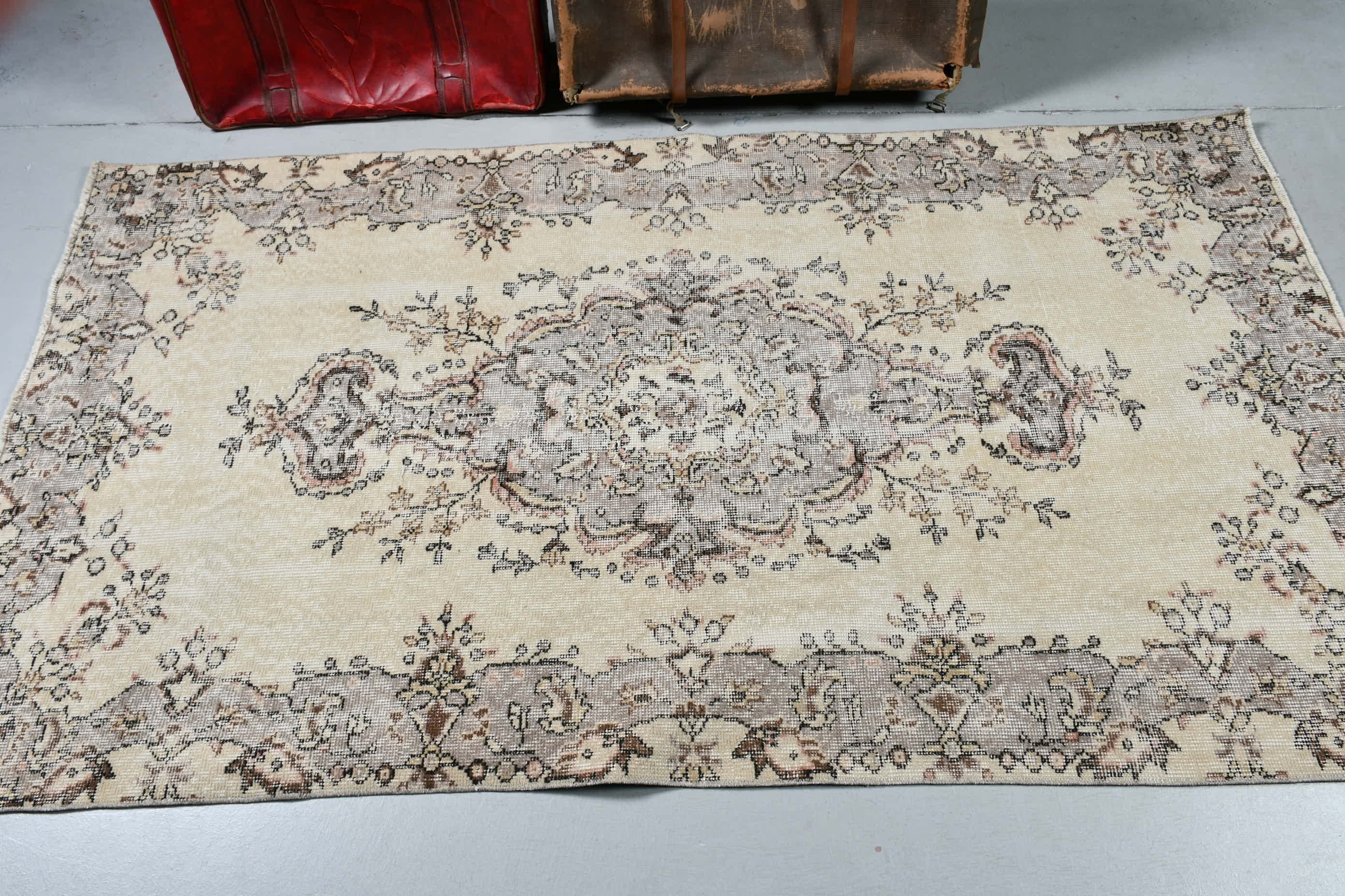 Oushak Rug, Beige Home Decor Rug, Vintage Rugs, Nursery Rug, Turkish Rugs, Living Room Rug, 3.7x6.6 ft Area Rug, Home Decor Rugs, Old Rugs