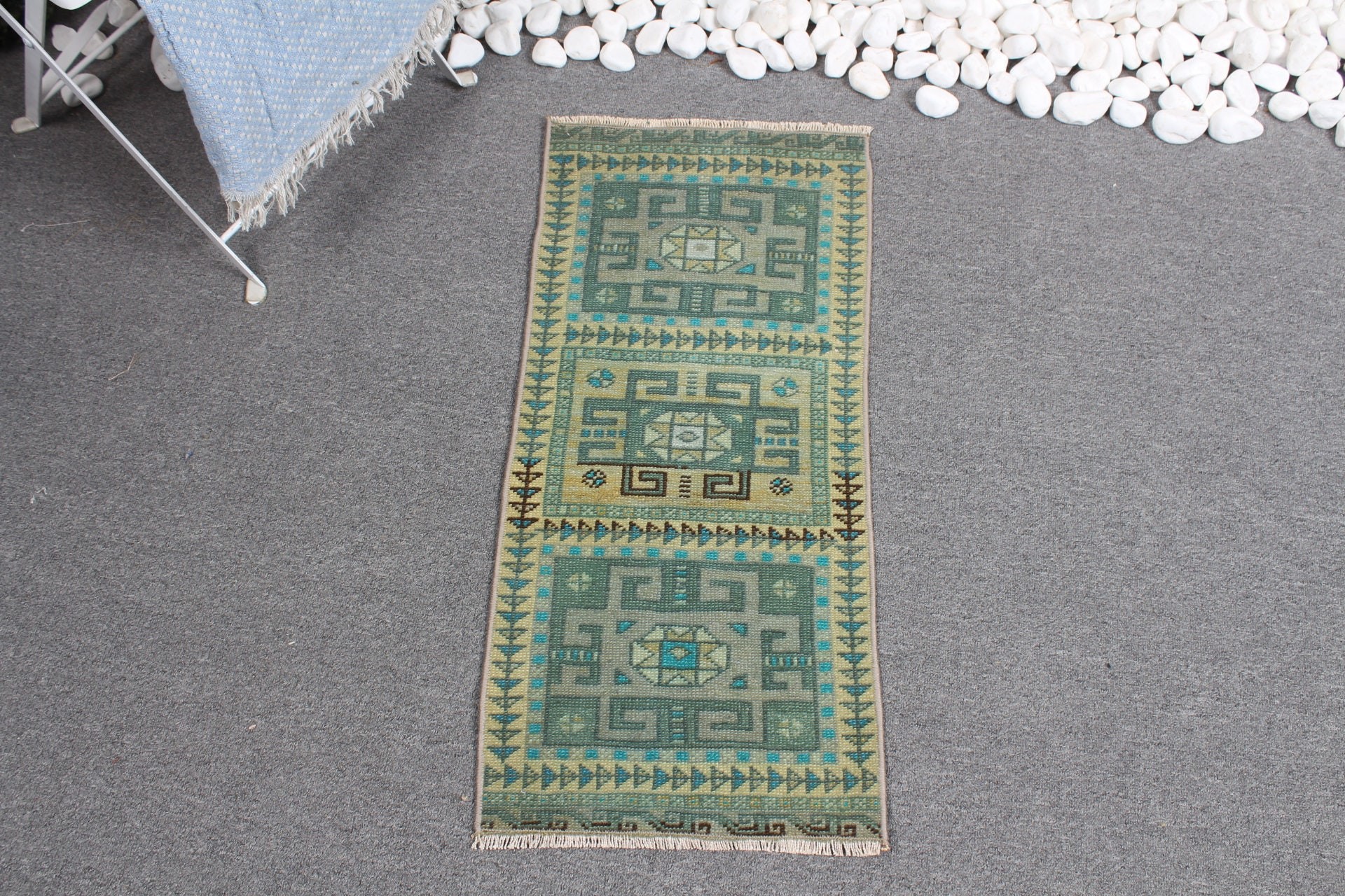 Green Anatolian Rug, Boho Rug, Wool Rugs, Turkish Rugs, Bath Rug, Rugs for Kitchen, 1.2x2.7 ft Small Rug, Vintage Rug, Wall Hanging Rugs