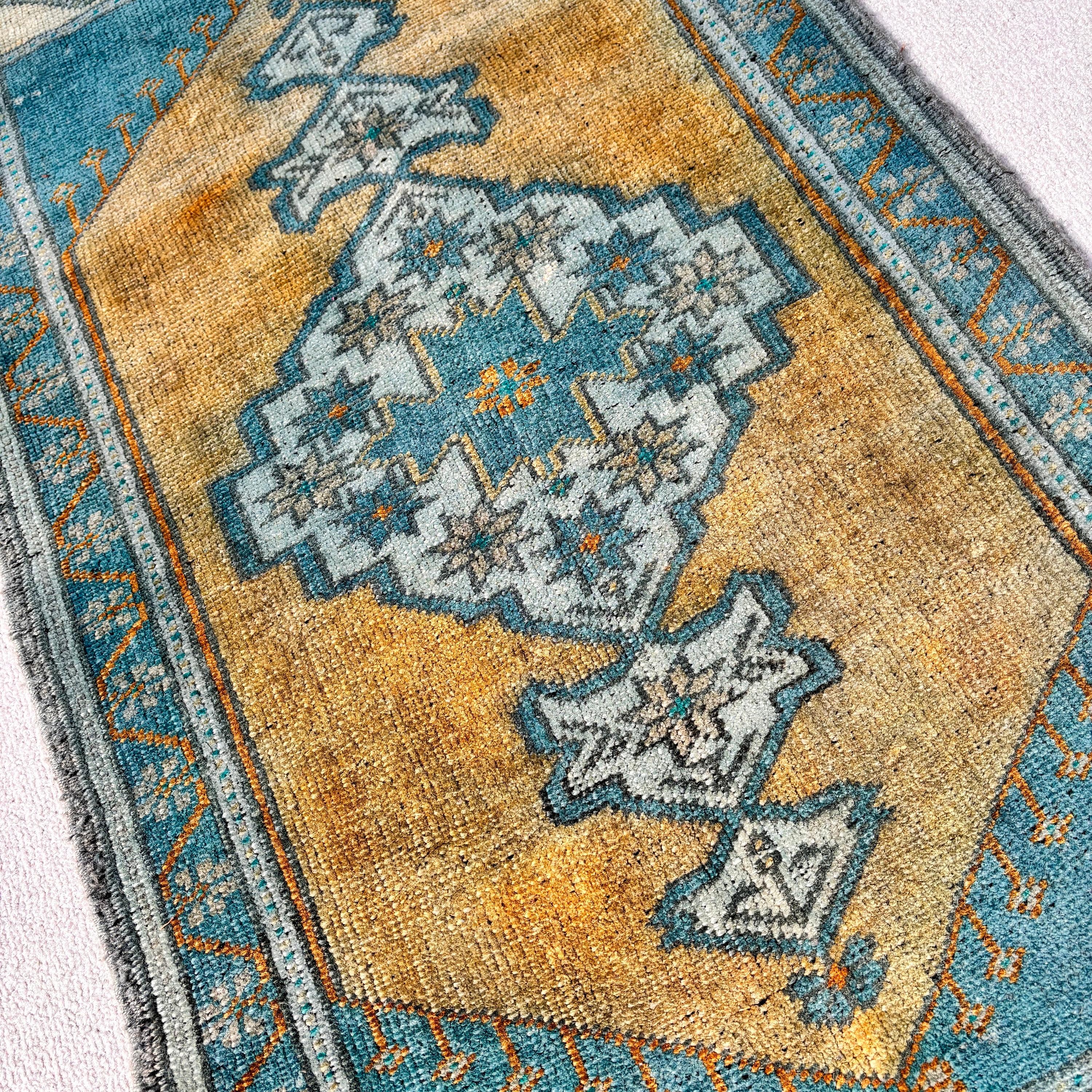 Giriş Halıları, Paspas Halısı, Vintage Halı, Düz Dokuma Halılar, Anadolu Halısı, Boho Halıları, 1.7x3.1 ft Küçük Halılar, Türk Halıları, Yeşil Antika Halı