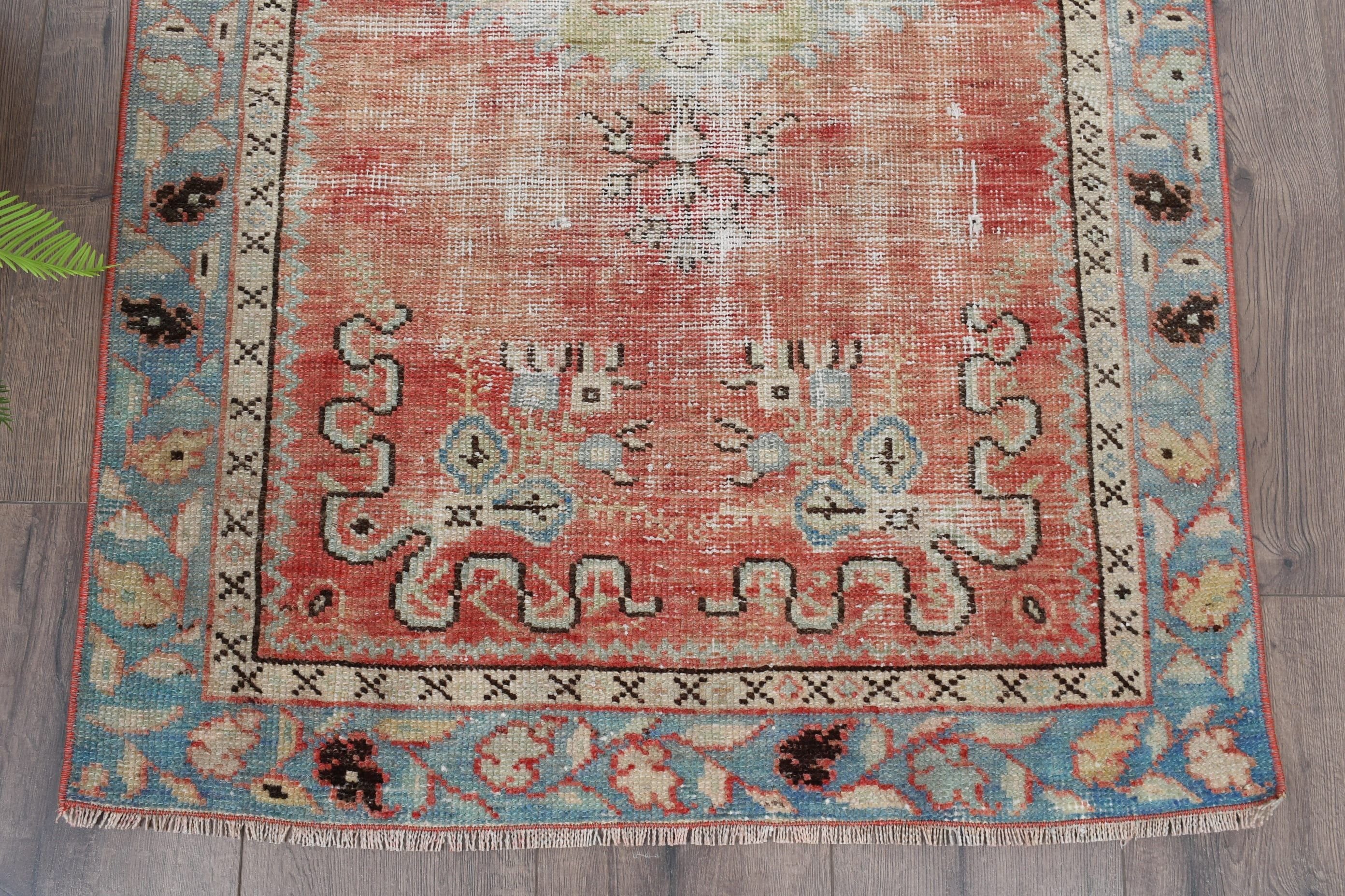 Door Mat Rug, Turkish Rug, Pastel Rug, Vintage Rug, Entry Rugs, Red Oushak Rug, Cool Rug, Oriental Rug, 2.6x5.2 ft Small Rug, Rugs for Bath