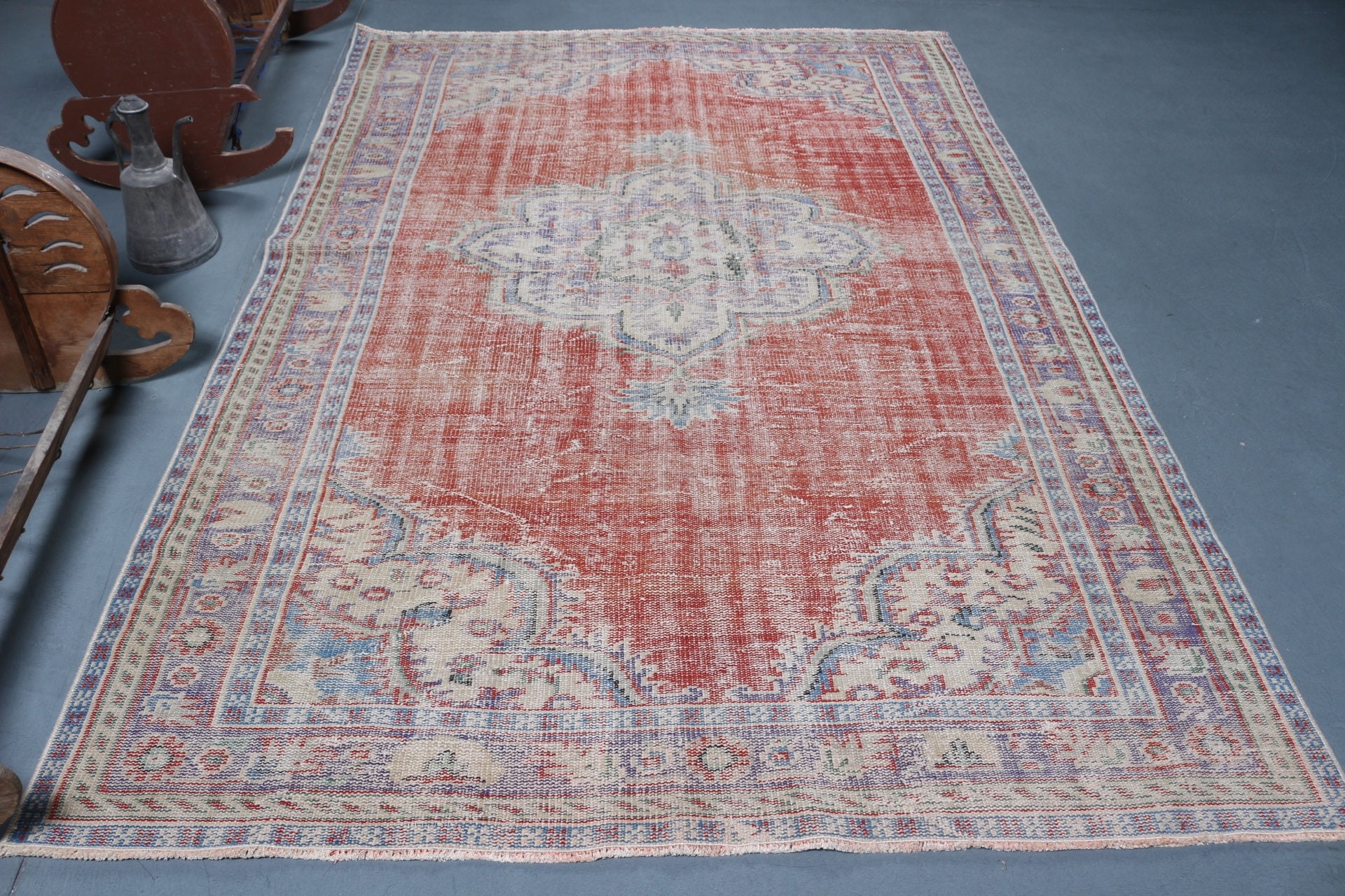 Natural Rug, 5.9x8.7 ft Large Rug, Cool Rug, Turkish Rugs, Vintage Rugs, Anatolian Rugs, Salon Rug, Bedroom Rugs, Orange Kitchen Rug