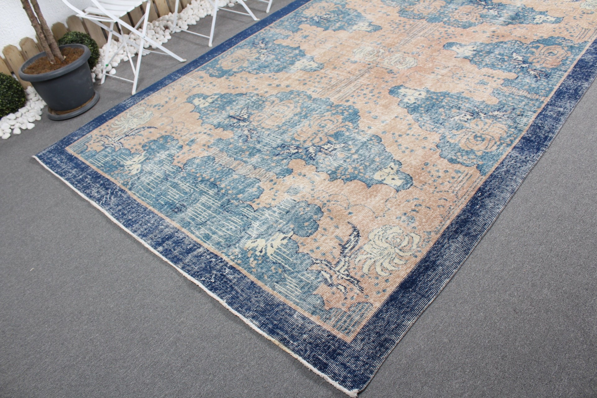 6.9x10.6 ft Oversize Rug, Oushak Rug, Living Room Rug, Vintage Rugs, Turkish Rug, Antique Rugs, Dining Room Rug, Old Rug, Blue Bedroom Rug