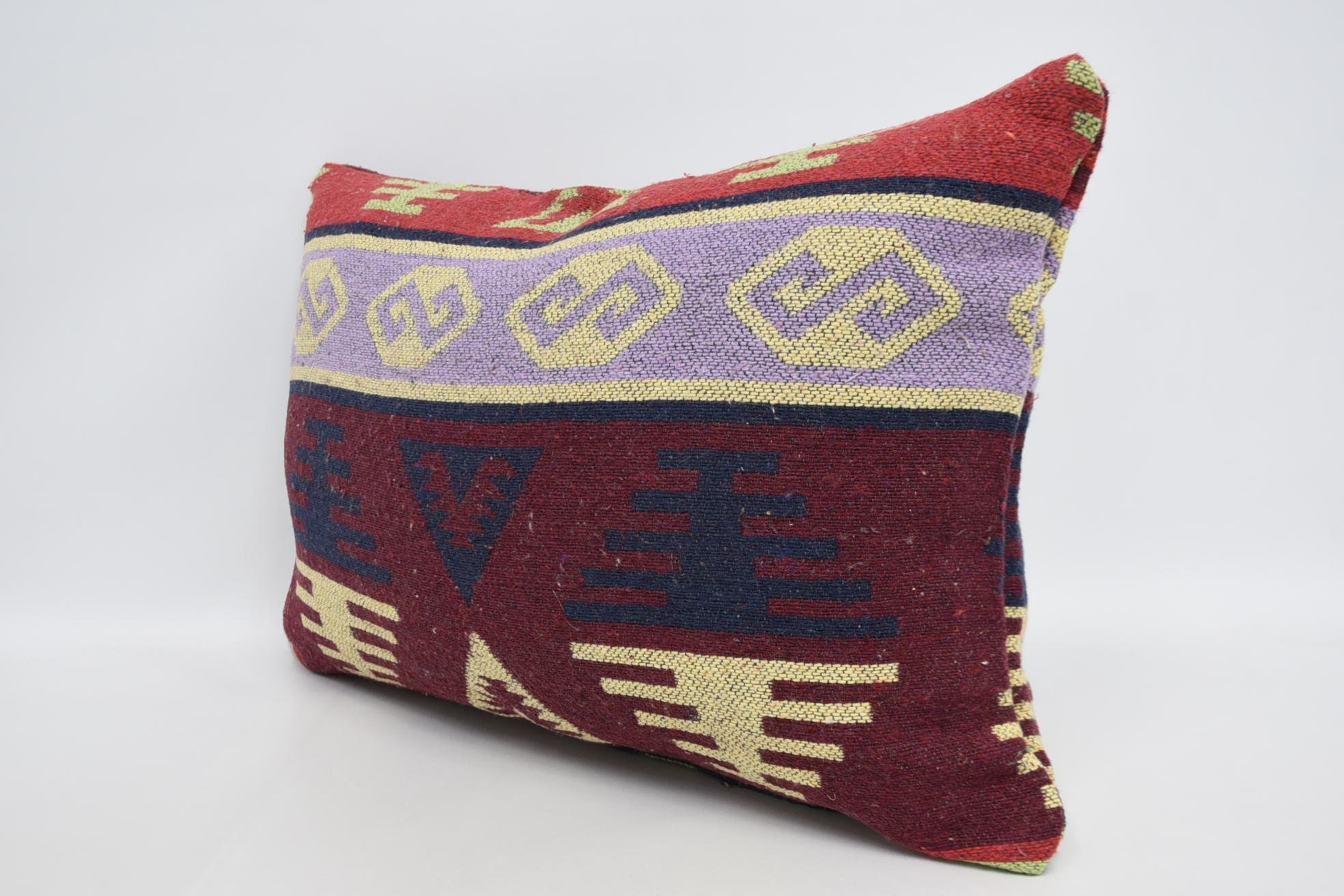 Kilim Cushion Sham, 16"x24" Red Pillow Case, Bolster Pillow, Vintage Kilim Pillow, Custom Pillow Cover, Yoga Cushion Cover, Turkish Pillow