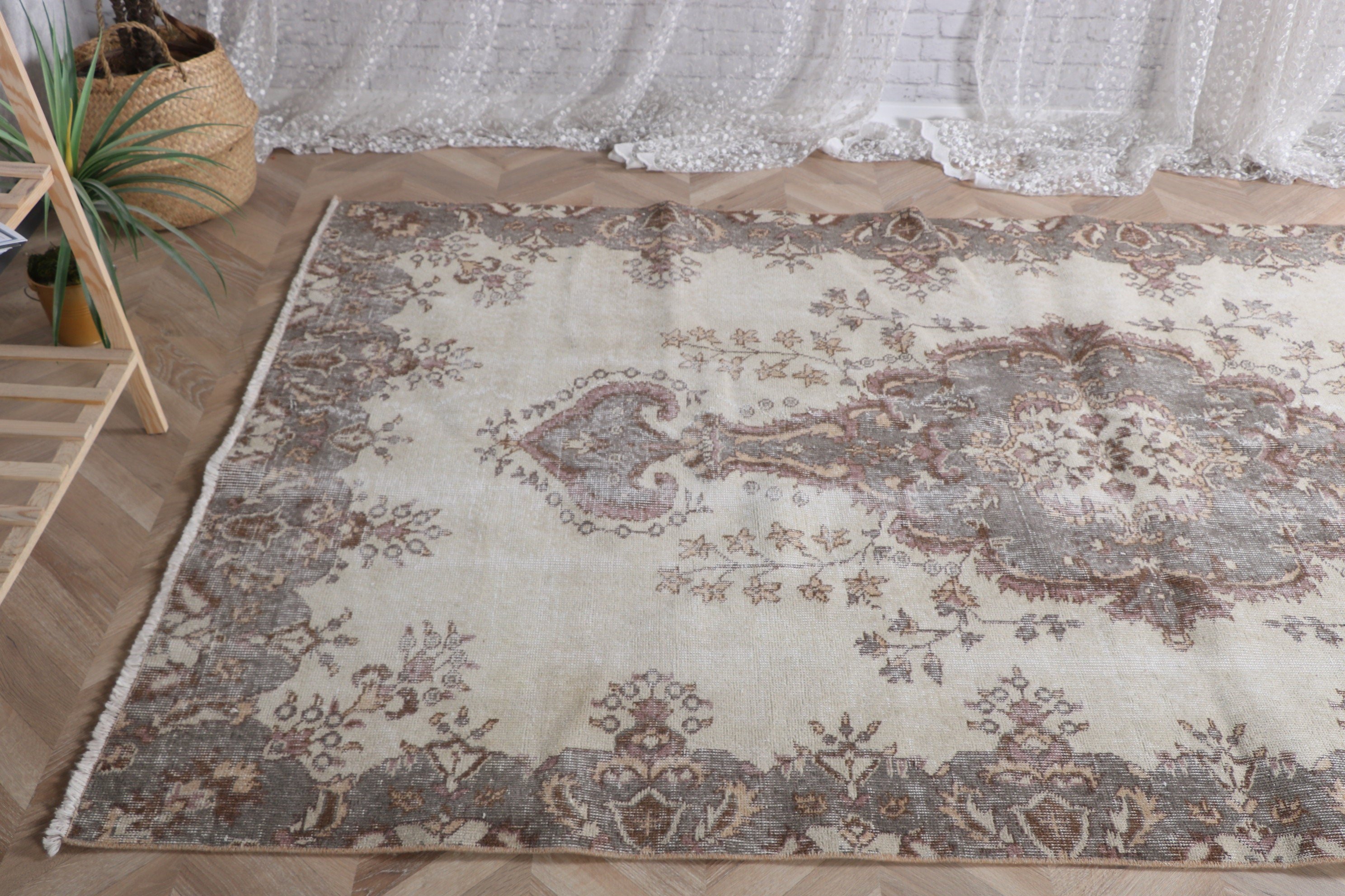 Vintage Halılar, Büyük Boho Halısı, Türk Halısı, Oryantal Halısı, Beyaz Mutfak Halısı, Soğuk Halı, Yer Halısı, Yemek Odası Halısı, 5x8,7 ft Büyük Halı