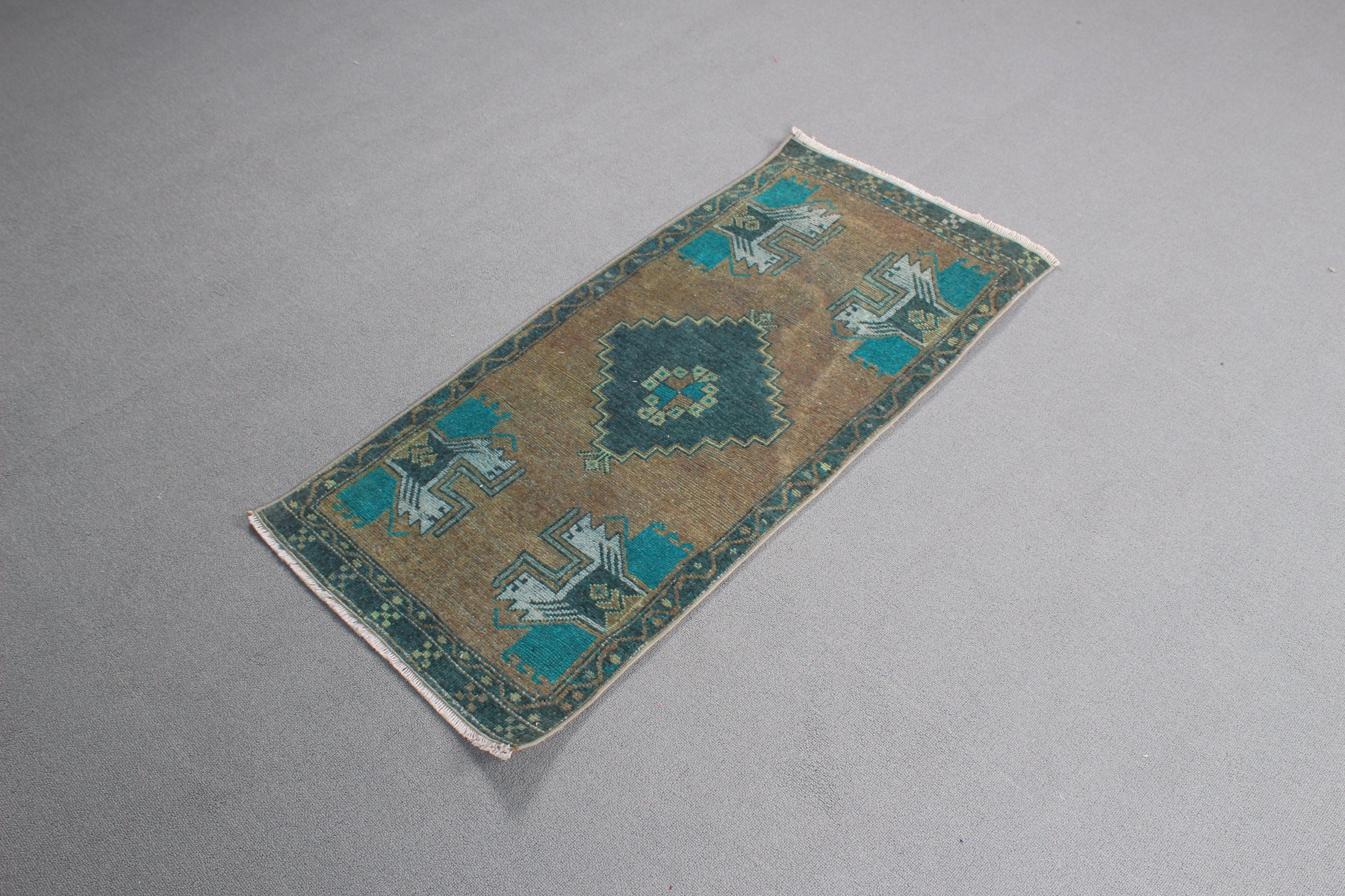 1.7x3.7 ft Small Rugs, Green Oriental Rug, Entry Rug, Modern Rug, Rugs for Small Boho, Turkish Rug, Vintage Rug, Floor Rugs, Car Mat Rug