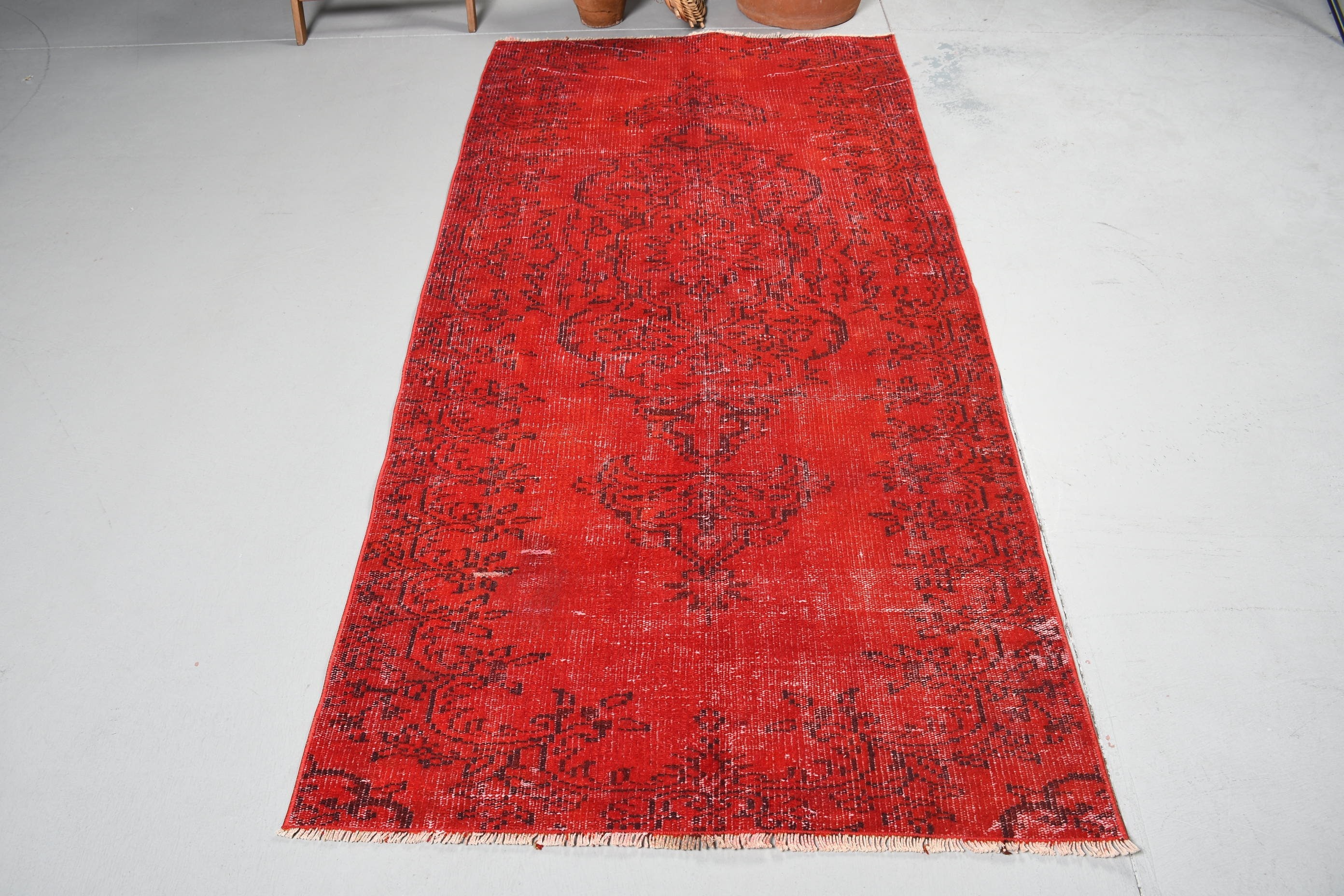 Rugs for Floor, Vintage Decor Rug, Bedroom Rug, Red  3.4x7.6 ft Area Rug, Kitchen Rug, Turkish Rug, Moroccan Rug, Vintage Rug