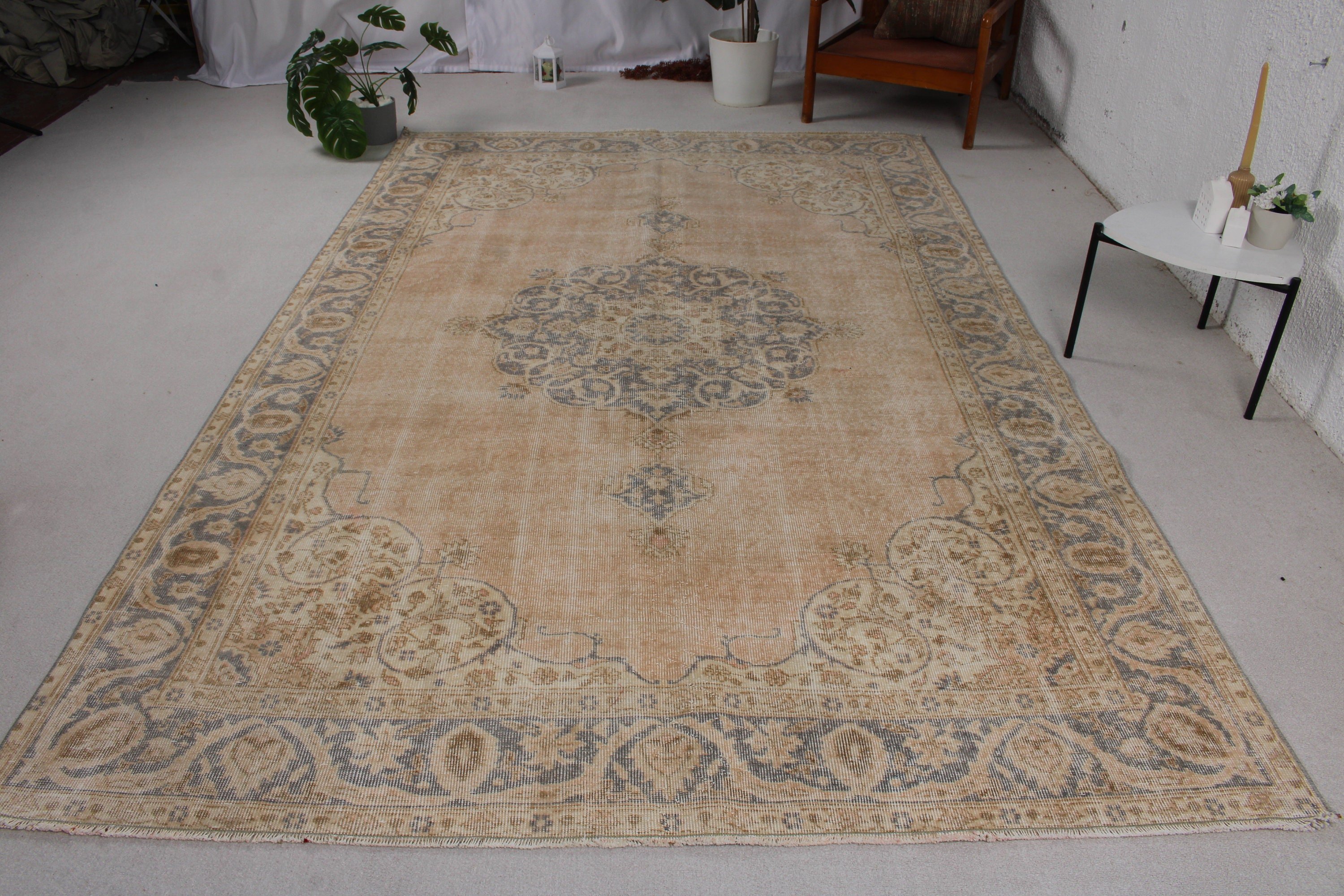 Vintage Dekor Halı, Bej Boho Halı, Büyük Vintage Halı, Vintage Halı, Havalı Halı, Türk Halıları, 6.7x10.2 ft Büyük Halı, Salon Halısı, Antika Halılar