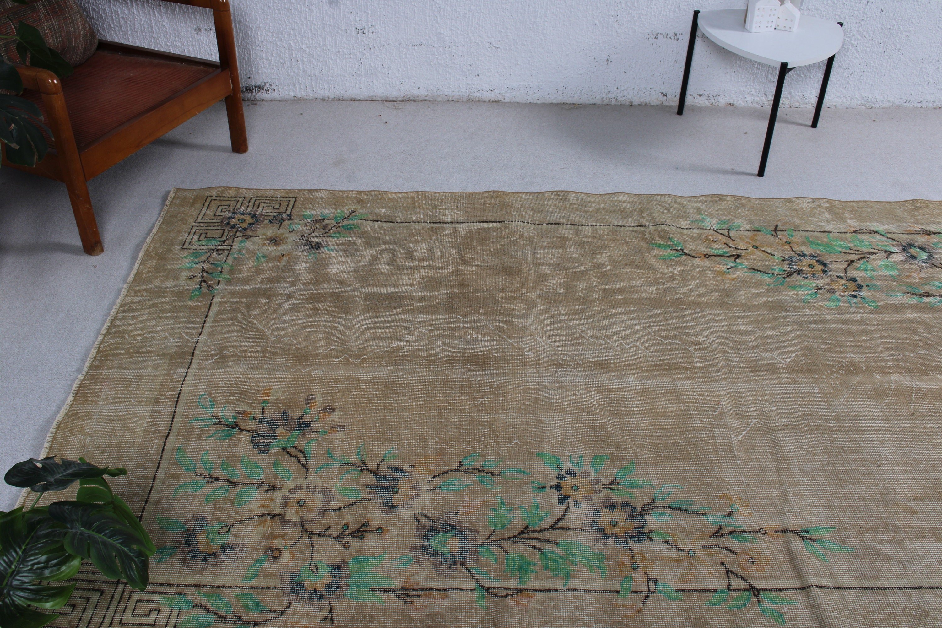 Bej 5x9.4 ft Büyük Halılar, Türk Halısı, Türkiye Halıları, Yemek Odası Halıları, Vintage Halı, Açıklama Halıları, Boho Halıları, Salon Halısı