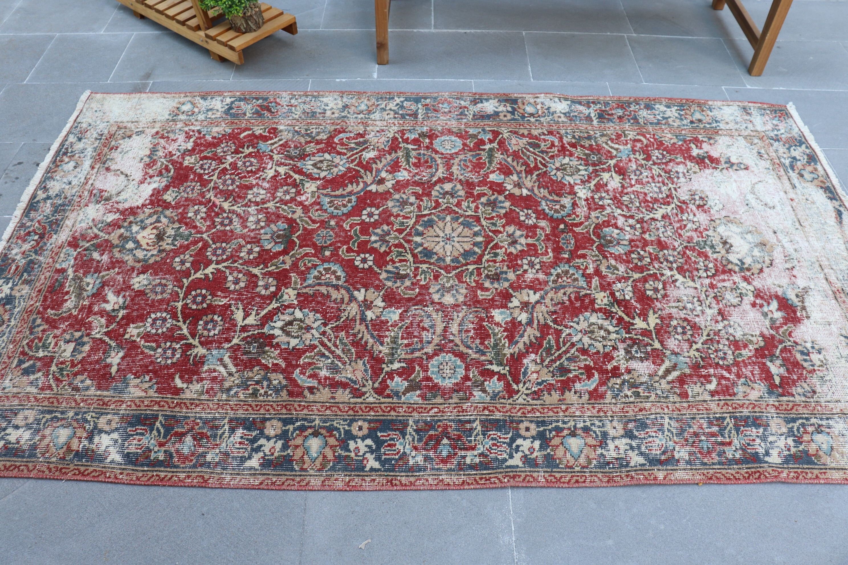 Nursery Rug, 4.1x7 ft Area Rugs, Rugs for Nursery, Oriental Rug, Turkish Rugs, Bedroom Rugs, Red Home Decor Rug, Oushak Rug, Vintage Rug