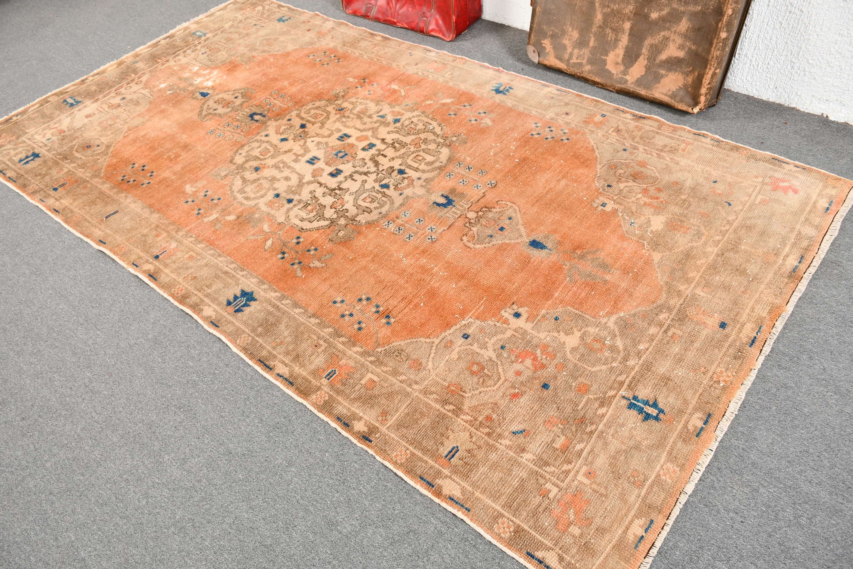 4.9x9.2 ft Large Rugs, Turkish Rug, Rugs for Dining Room, Orange Wool Rug, Vintage Rugs, Bedroom Rug, Home Decor Rug, Dining Room Rug