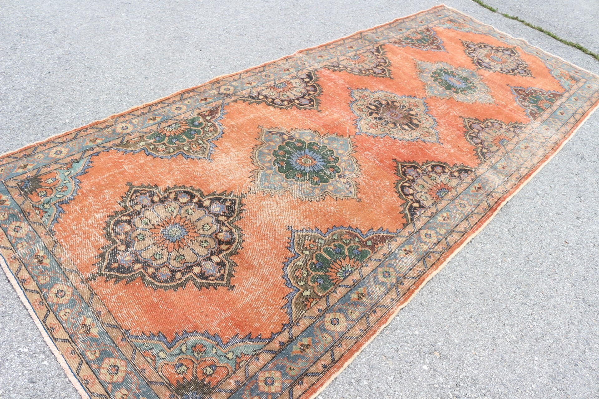 Dining Room Rug, Vintage Rugs, Salon Rugs, 4.9x12.1 ft Large Rug, Turkish Rugs, Orange Floor Rugs, Oriental Rugs, Kitchen Rugs, Pale Rug