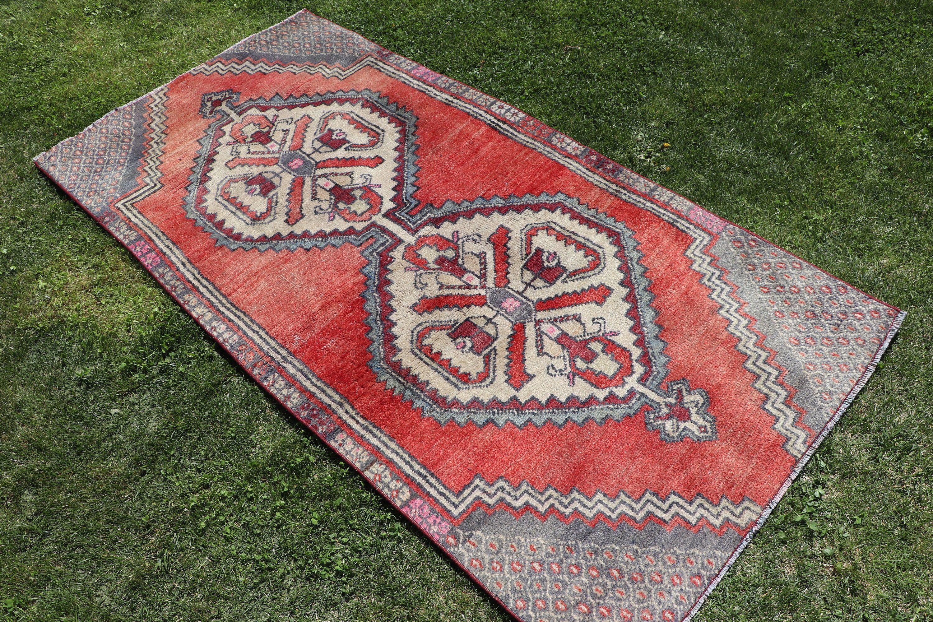 Vintage Accent Rug, Red Bedroom Rugs, Geometric Rug, Antique Rug, Rugs for Bedroom, Turkish Rugs, Vintage Rug, 3.1x6 ft Accent Rug