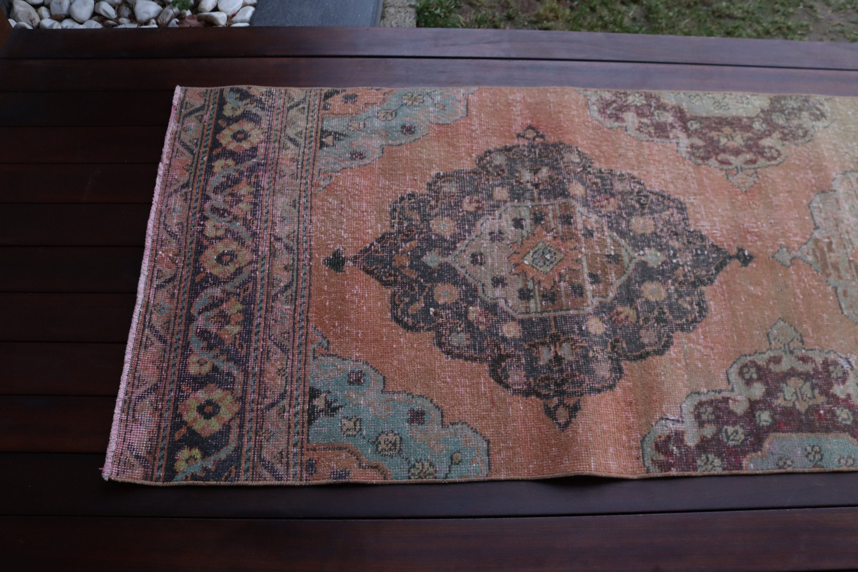 Oushak Halıları, 2.6x9.9 ft Runner Halısı, Turuncu Boho Halıları, Vintage Halılar, Türk Halısı, Koridor Halısı, Koridor Halıları, Yatak Odası Halıları, Merdiven Halıları