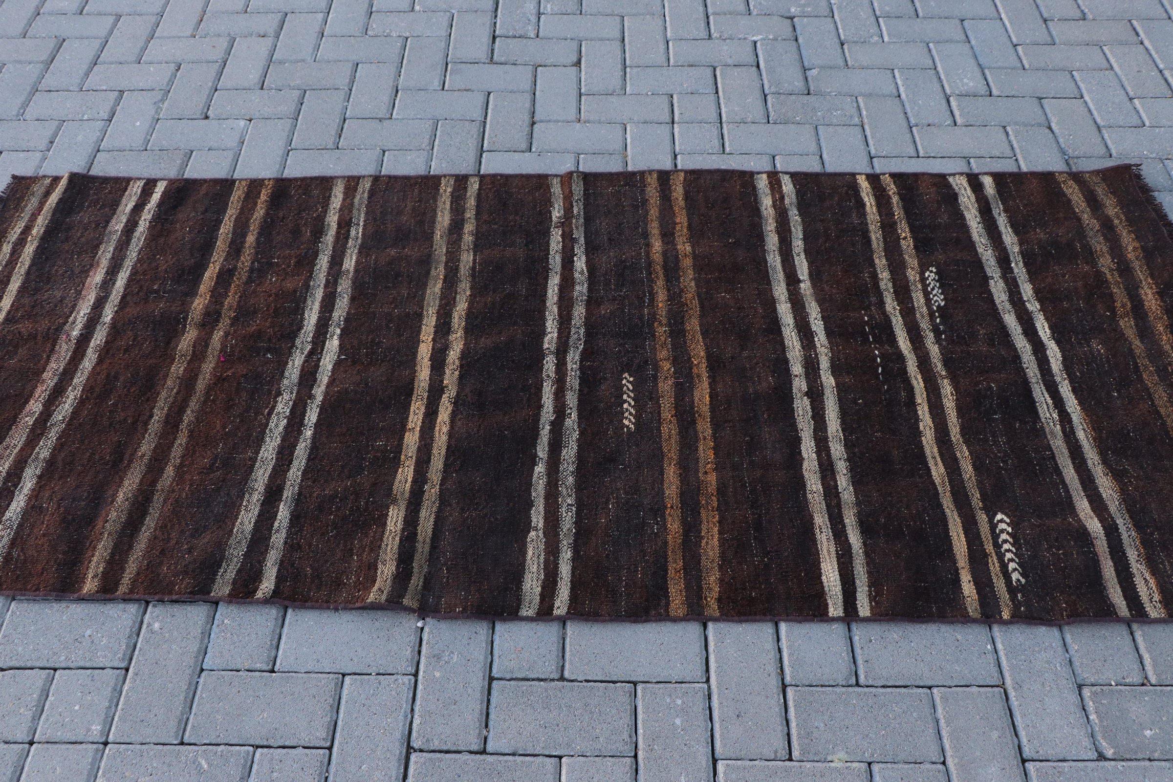 Turkish Rug, Home Decor Rug, Nursery Rugs, Brown  3x7.4 ft Accent Rug, Handmade Rug, Vintage Rug, Wool Rug, Kilim, Entry Rug