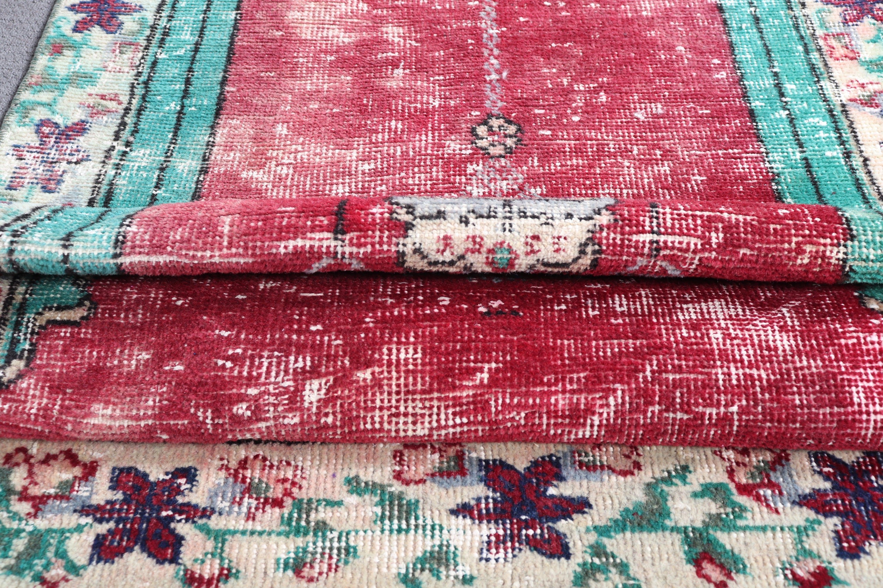 Rugs for Nursery, Old Rug, Vintage Rug, Turkish Rugs, Car Mat Rugs, Kitchen Rug, Entry Rug, Wool Rug, Red  2.5x5 ft Small Rugs