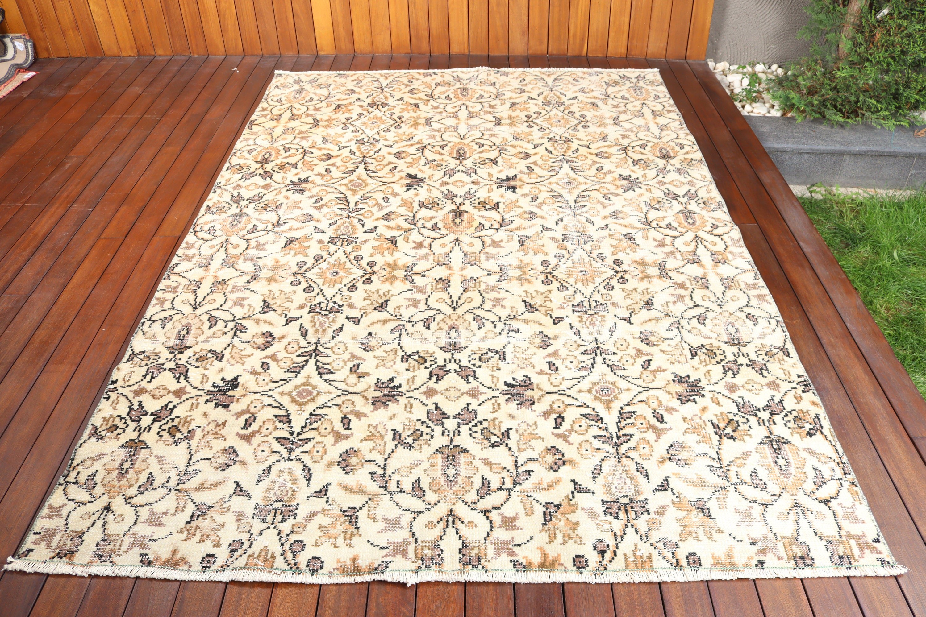 Vintage Halı, Modern Halılar, Salon Halısı, Türk Halıları, Bej Nötr Halı, Büyük Vintage Halı, Bohem Halılar, 5,8x8,3 ft Büyük Halı